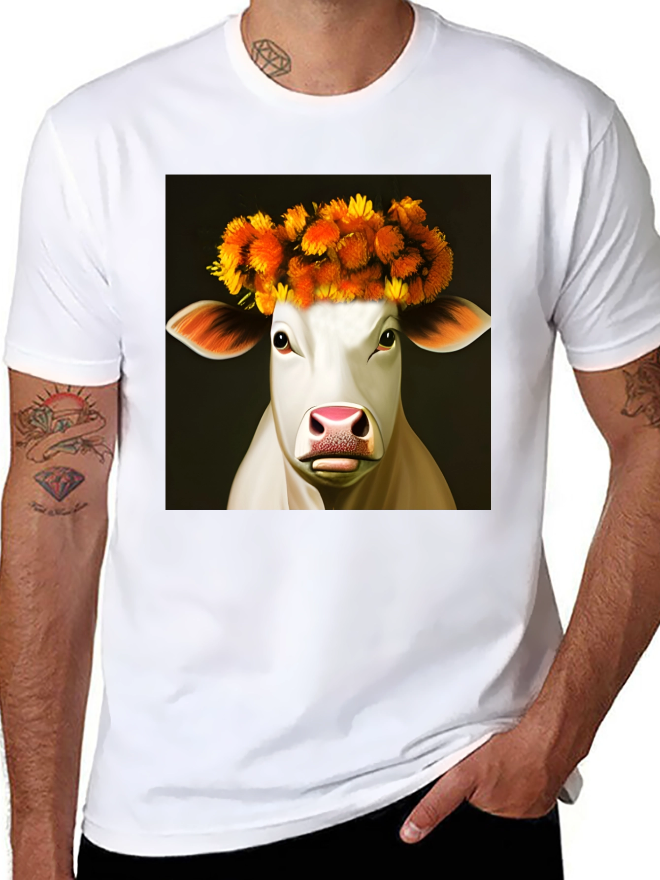 Black Cow with Flower Crown Graphic Tee - Black view 8