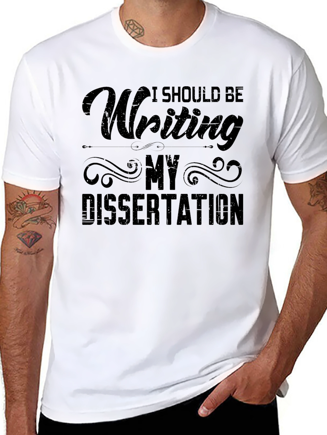 Black Writing My Dissertation T-Shirt Funny Student Tee view 8