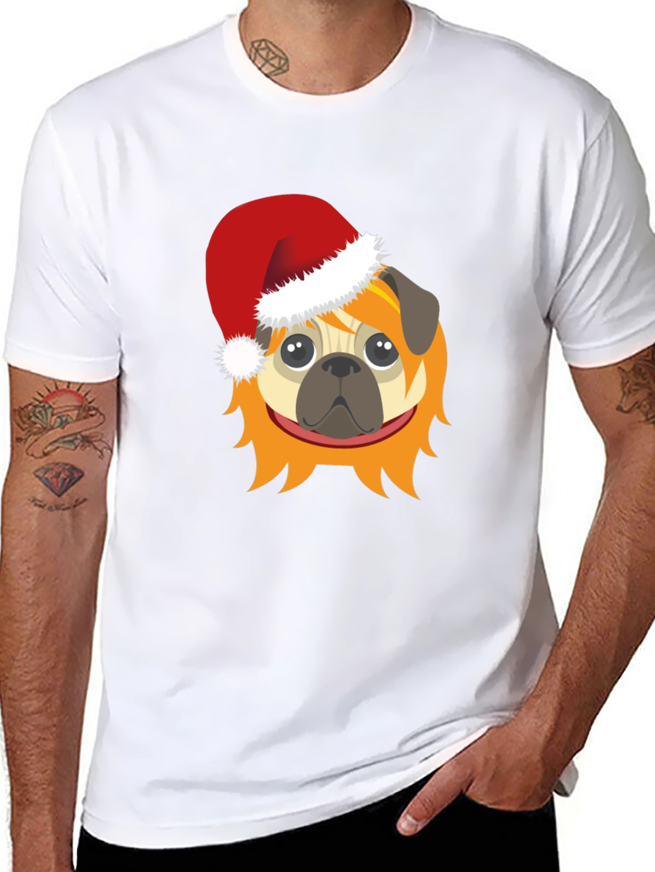 Black Festive Pug T-Shirt - Holiday Cheer view 8