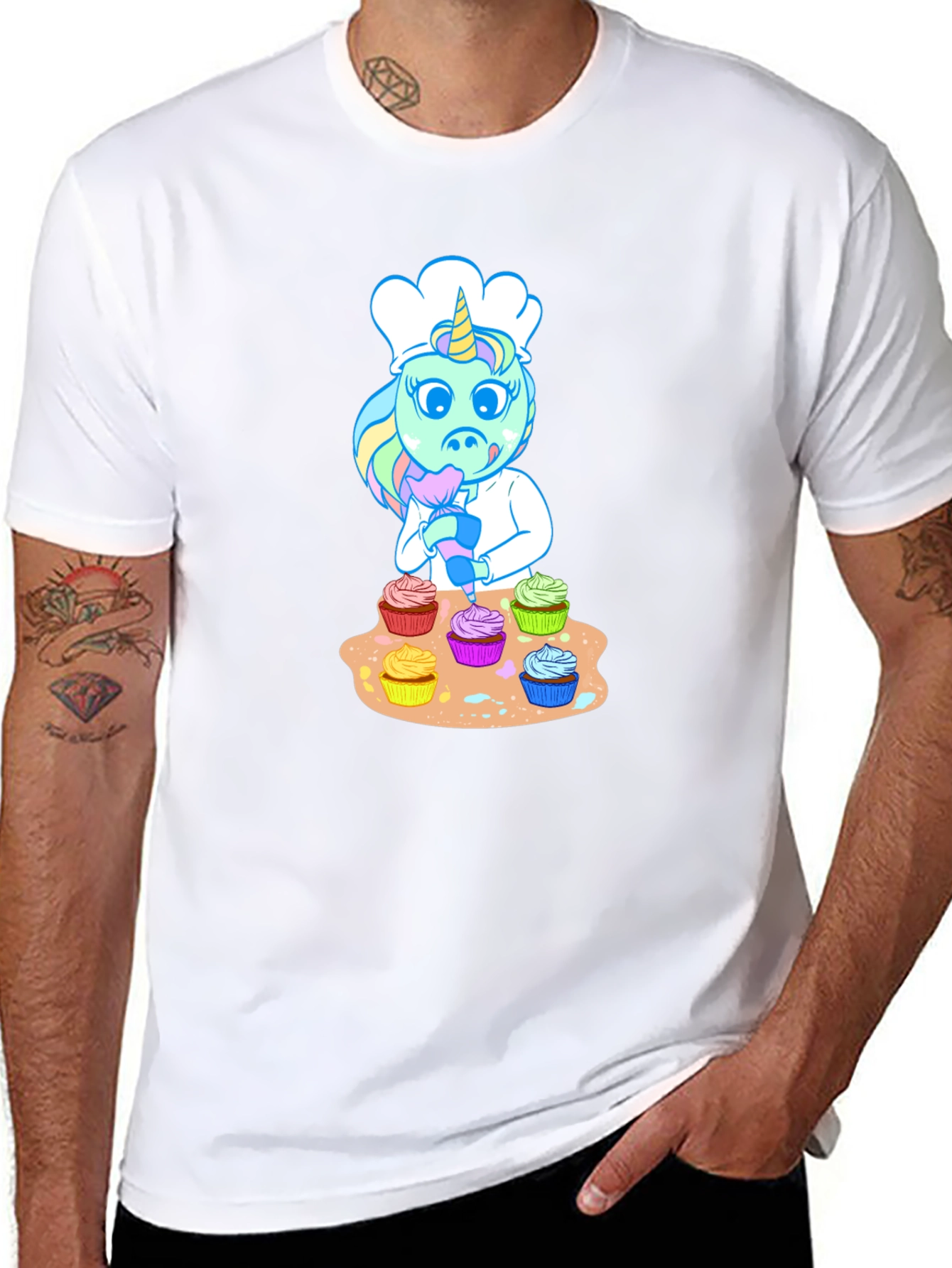 Black Unicorn Chef Cupcake T-Shirt view 8