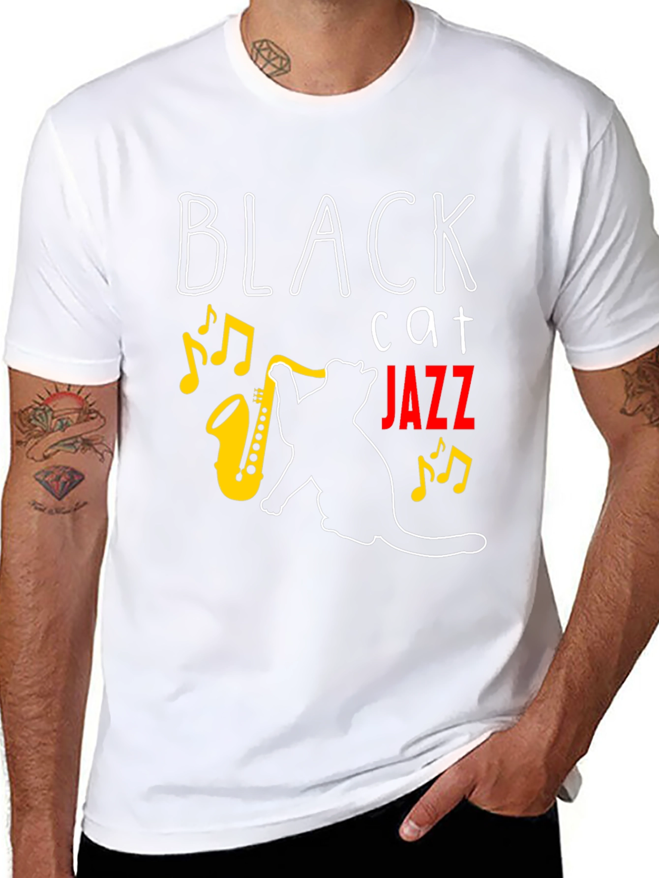 Black Black Cat Jazz Music T-Shirt view 8