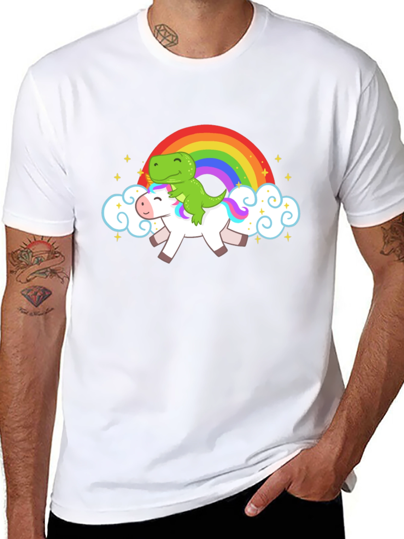 Black Dinosaur Unicorn Rainbow T-Shirt view 8