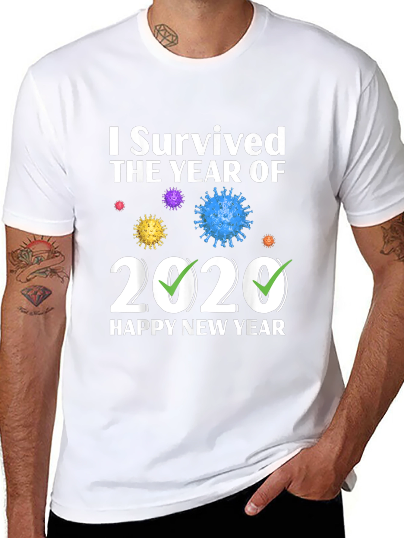Black I Survived 2020 Happy New Year T-Shirt view 8