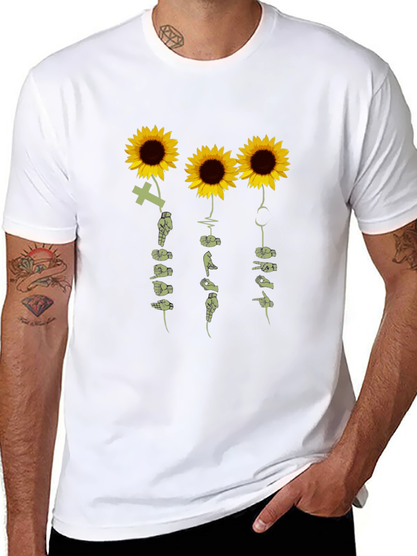 Black Sunflower Sign Language T-Shirt - Black view 8