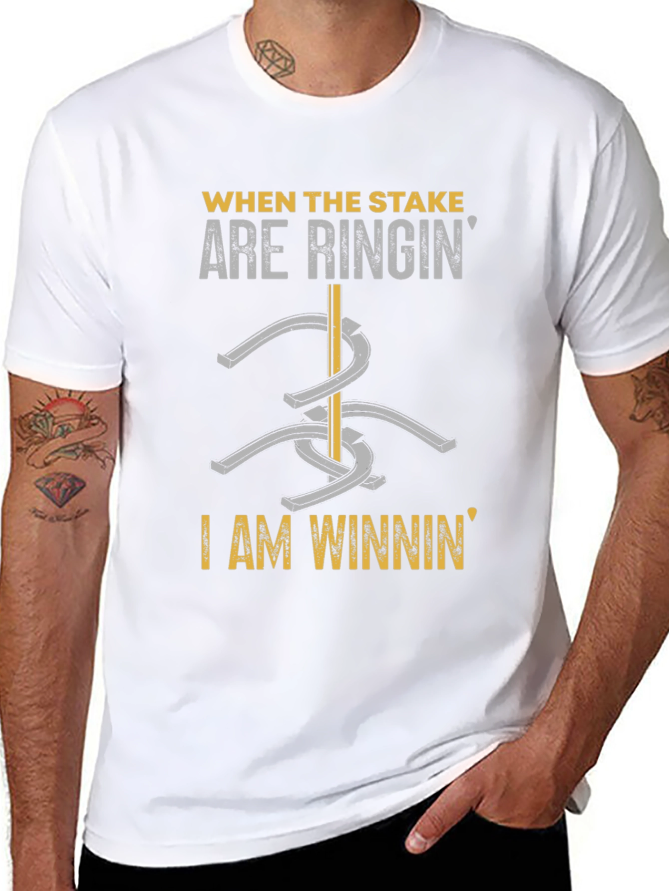 Black Horseshoe Ringin' T-Shirt - I am Winnin' Design view 8