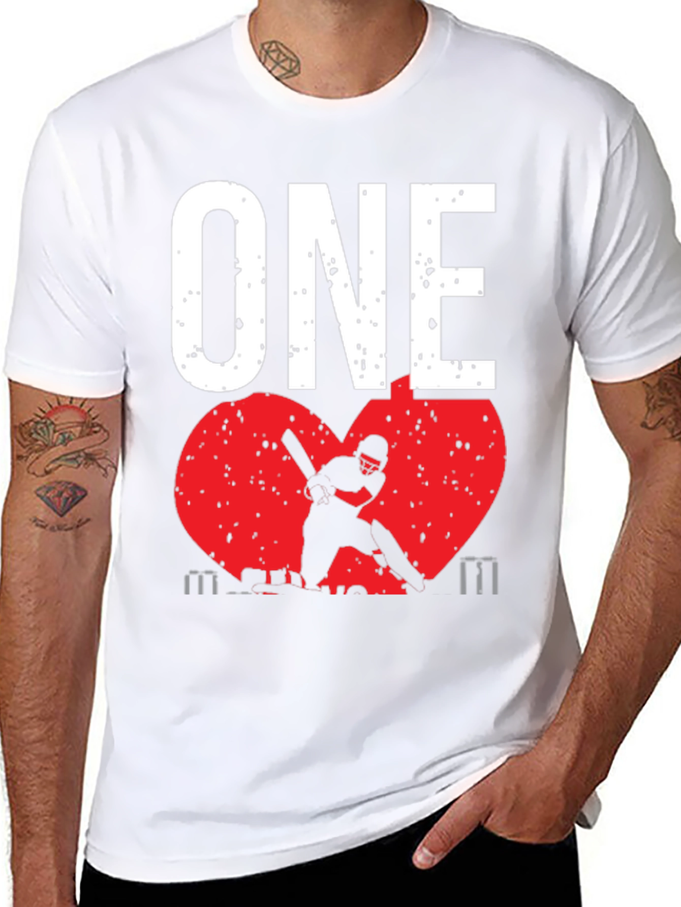 Black ONE Cricket Fan T-Shirt - Red Heart Design view 8
