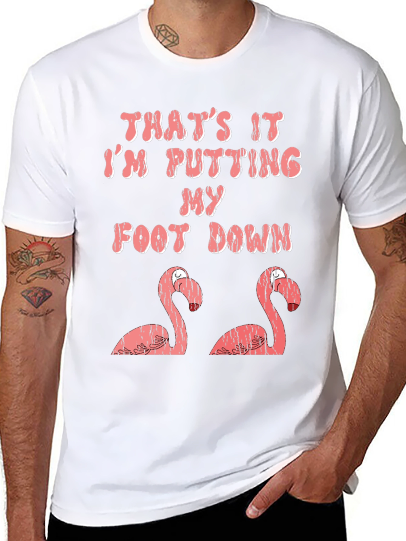 Black Funny Flamingo T-Shirt: I'm Putting My Foot Down! view 8