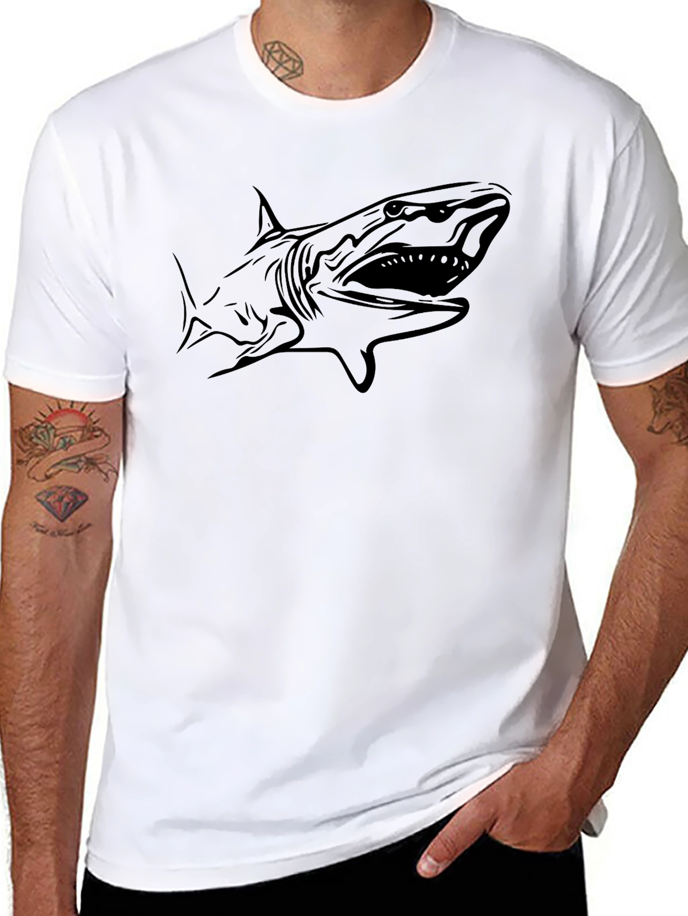 Black Men's Black Shark Graphic T-Shirt view 8