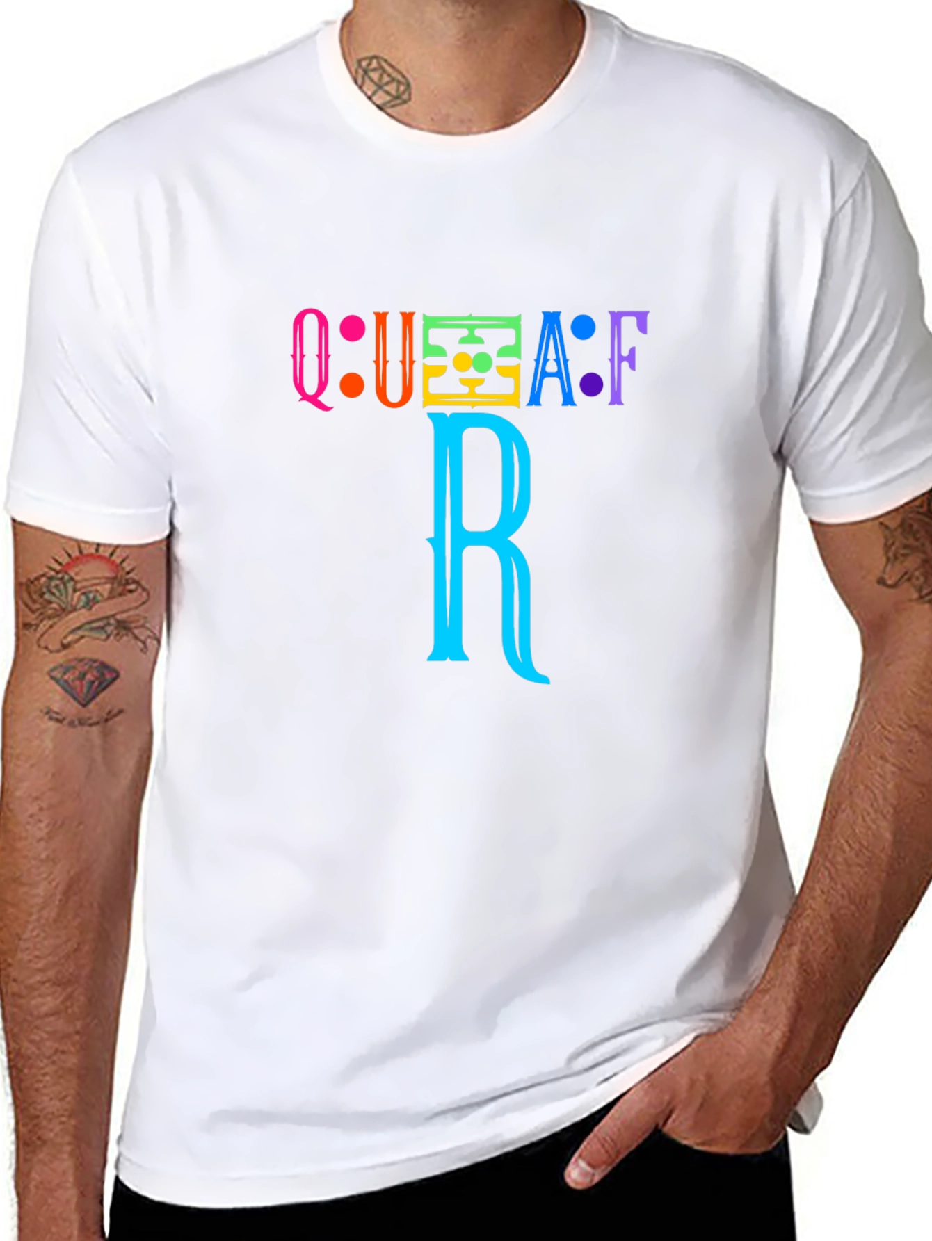Black Colorful QUAFAF R Graphic Black T-Shirt view 8