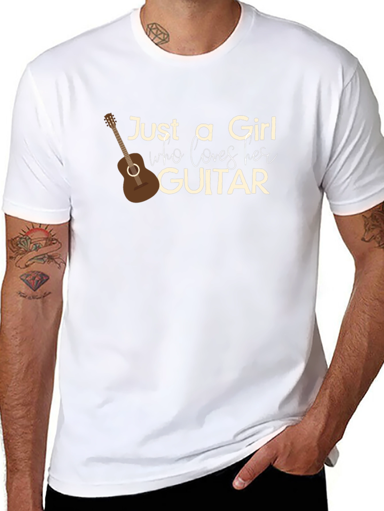 Black Just a Girl Who Loves Her Guitar Graphic T-Shirt view 8
