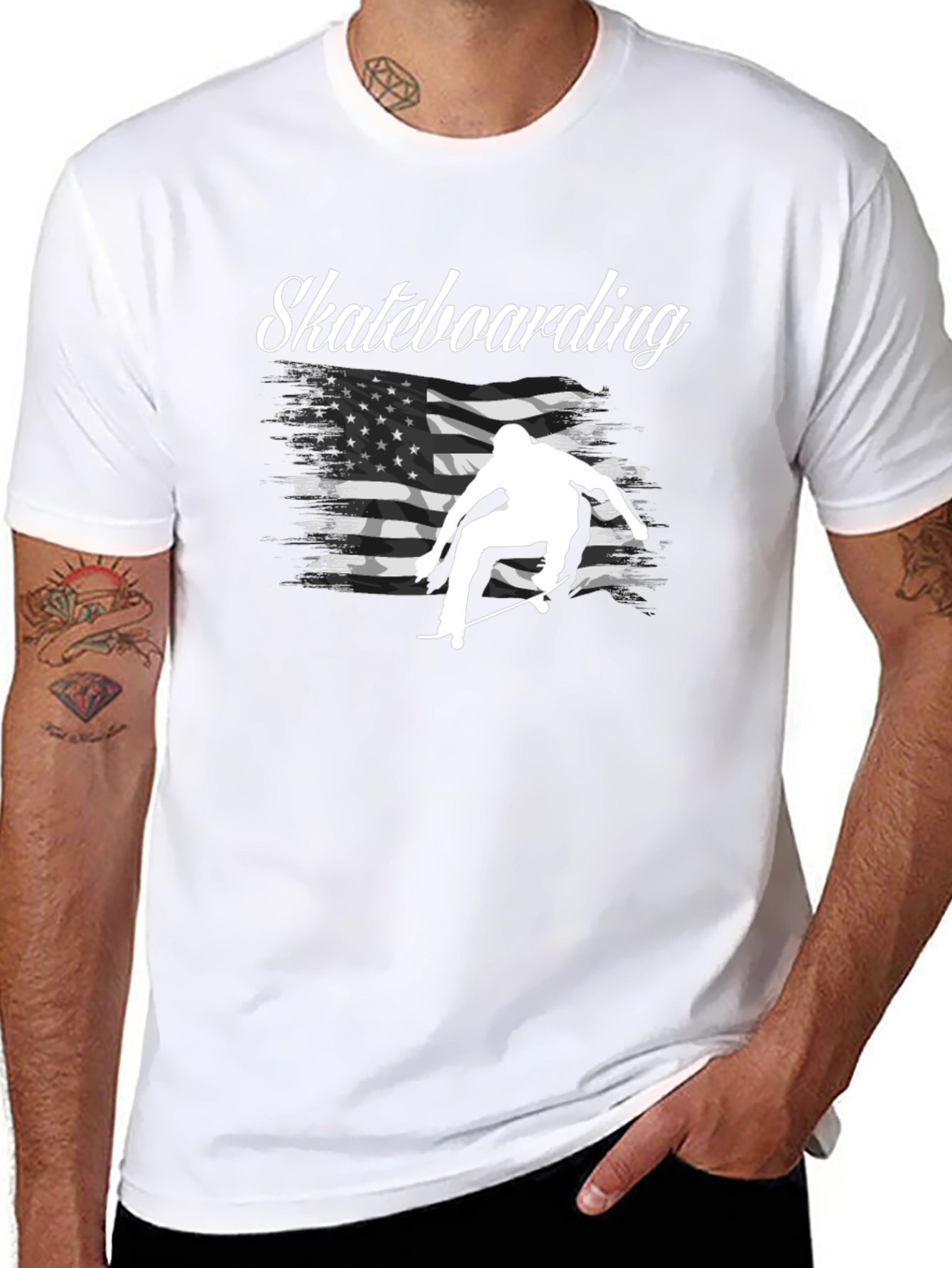 Black Skateboarding USA Flag Graphic T-Shirt view 8