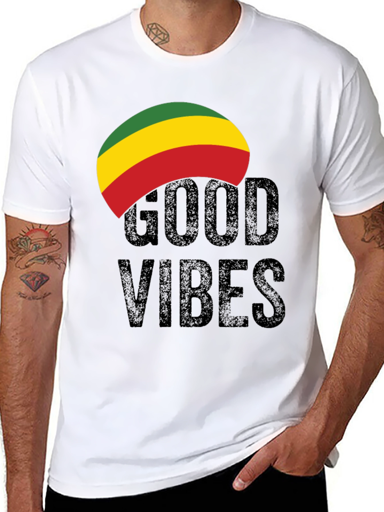 Black Rasta Good Vibes Graphic Tee - Black view 8
