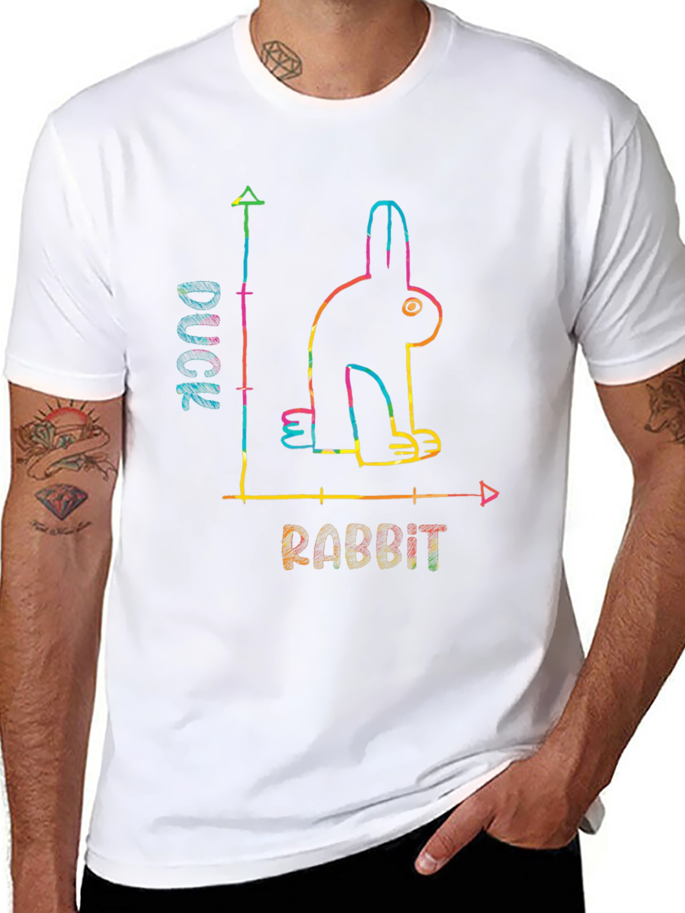 Black Duck or Rabbit? Optical Illusion Graphic T-Shirt view 8