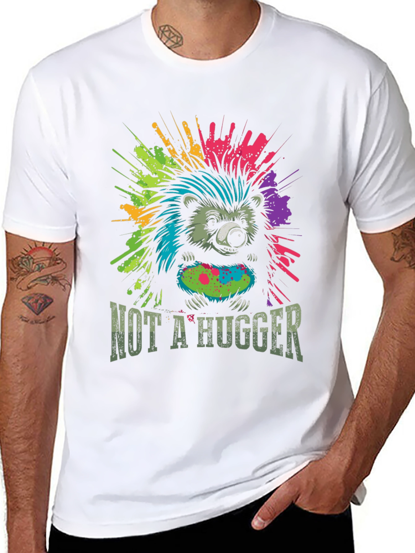 Black Not A Hugger Hedgehog Graphic Tee view 8