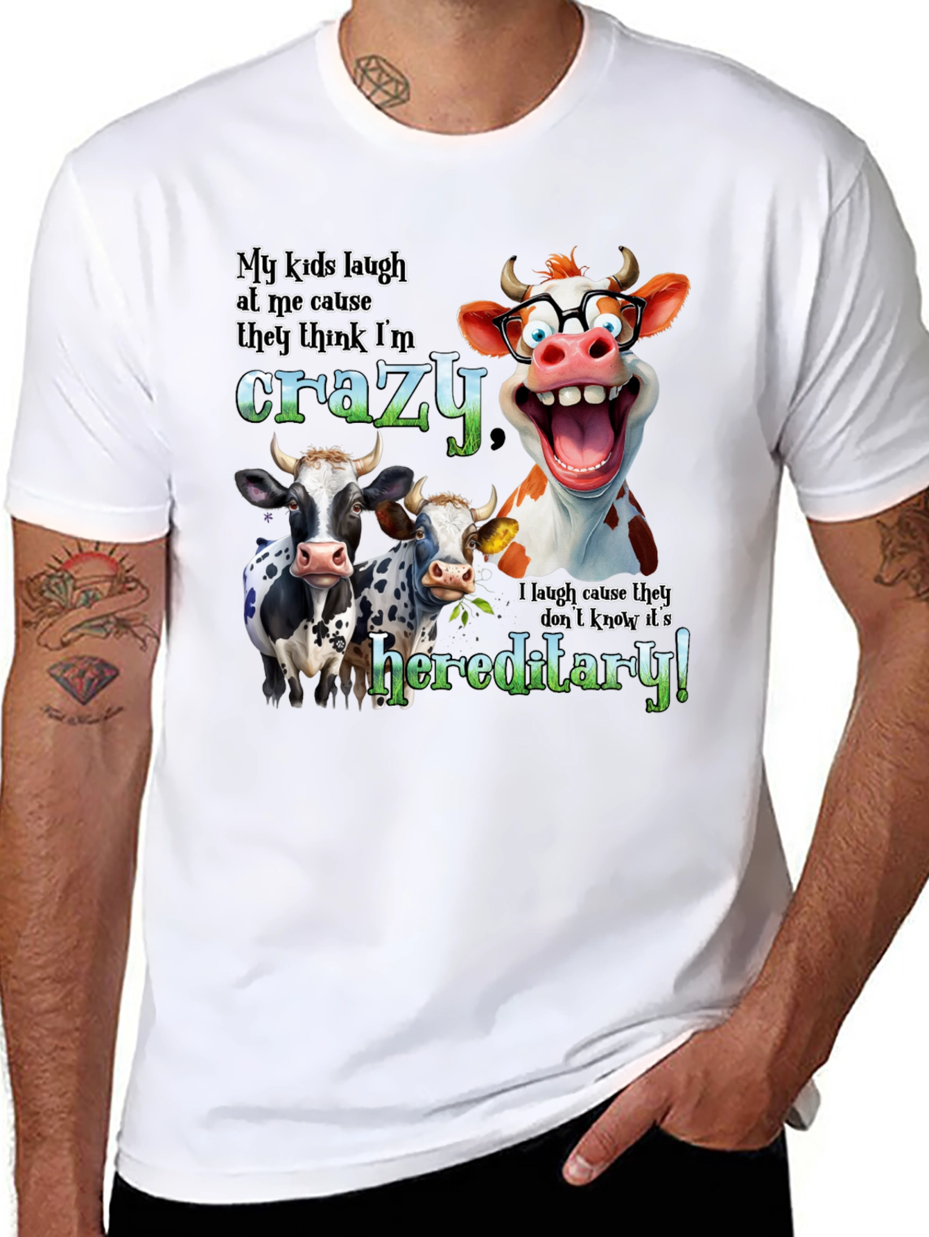 Black Crazy Cow Hereditary Humor T-Shirt view 8