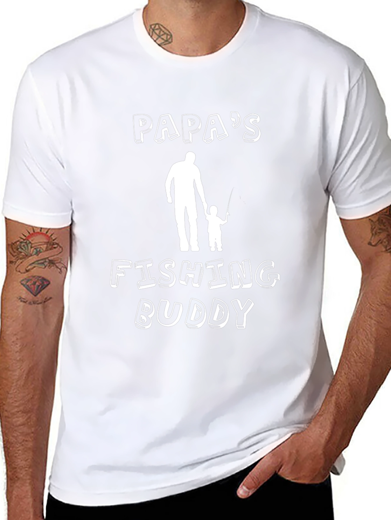 Black Papa's Fishing Buddy T-Shirt - Perfect Gift for Dad view 8