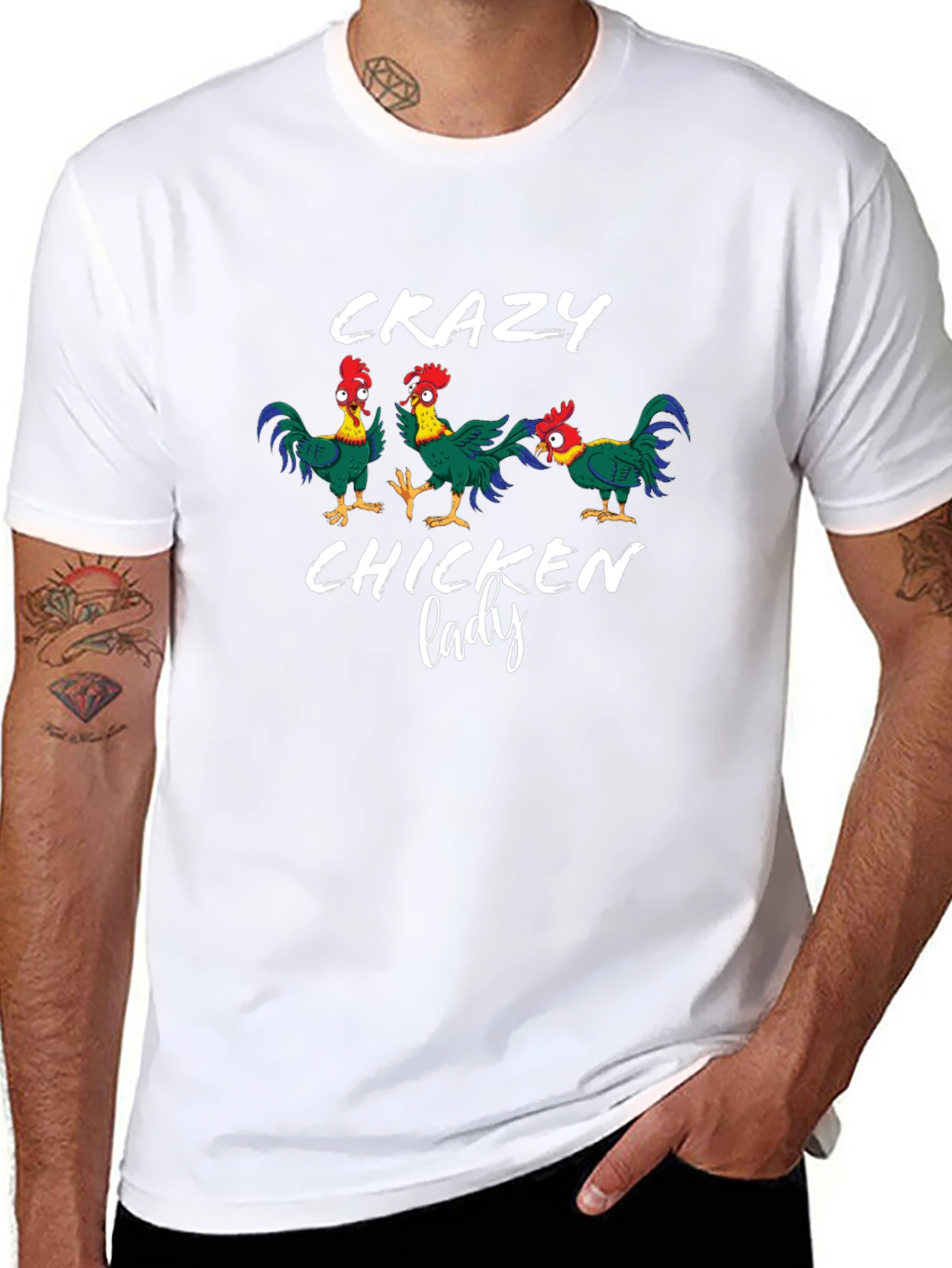Black Crazy Chicken Lady T-Shirt - Novelty Graphic Tee view 8