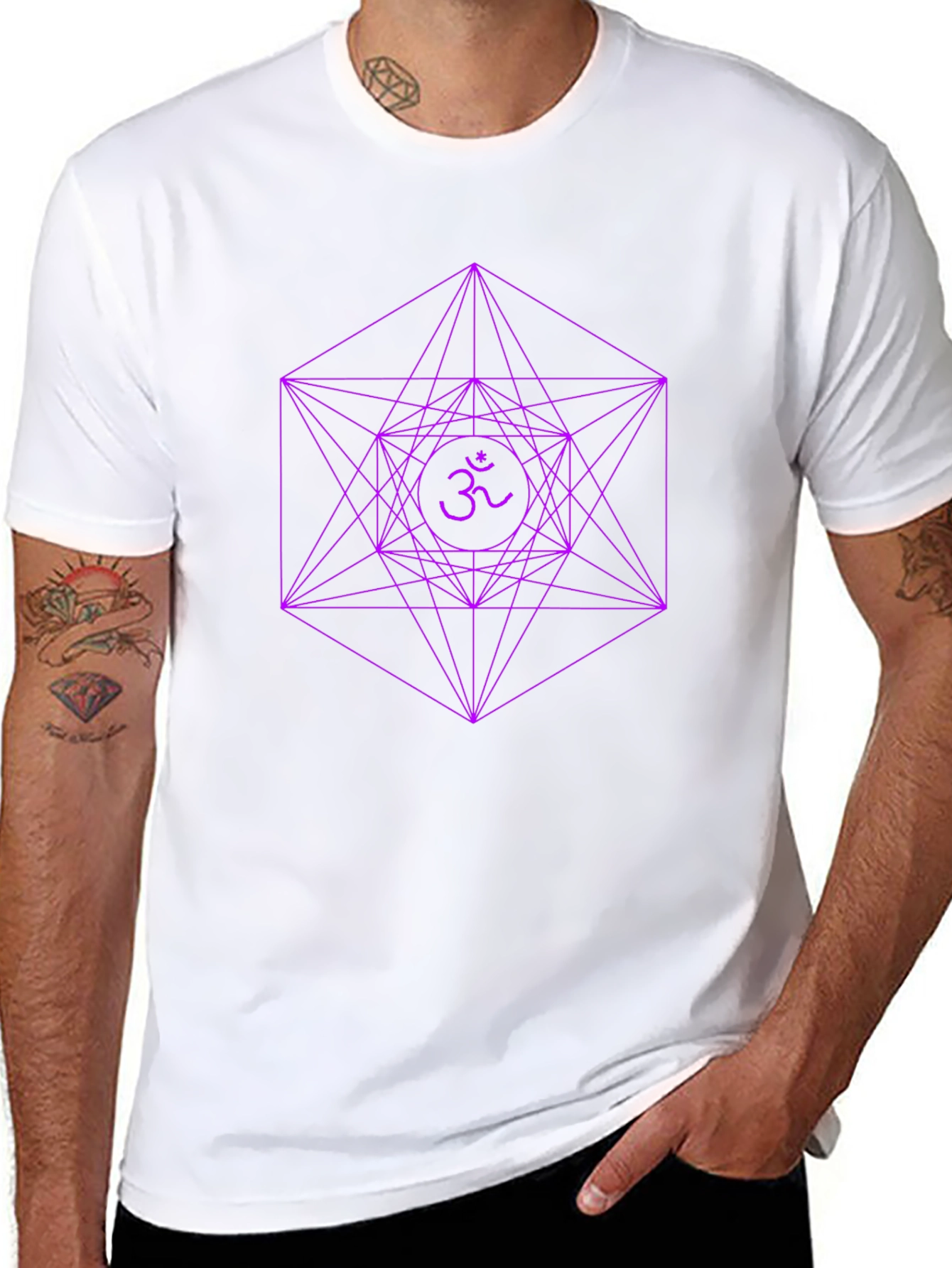 Black Geometric Om T-Shirt - Sacred Geometry Design view 8