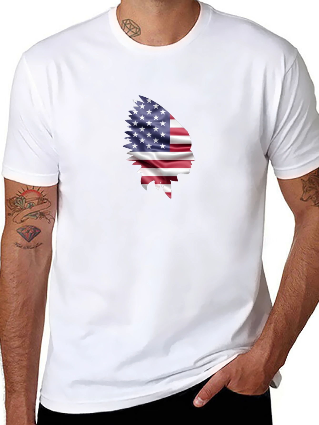 Black American Flag Indian Chief Graphic Tee view 8
