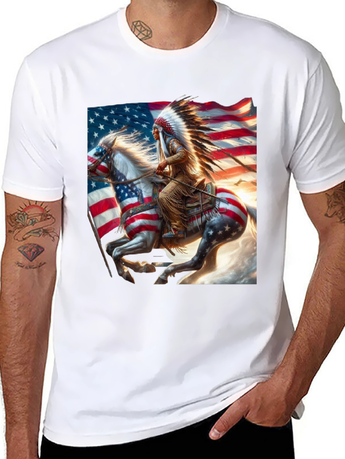 Black Native American Flag T-Shirt view 8