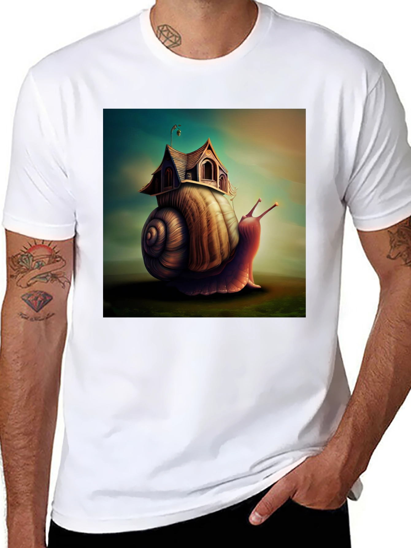 Black Whimsical Snail House Tee view 8