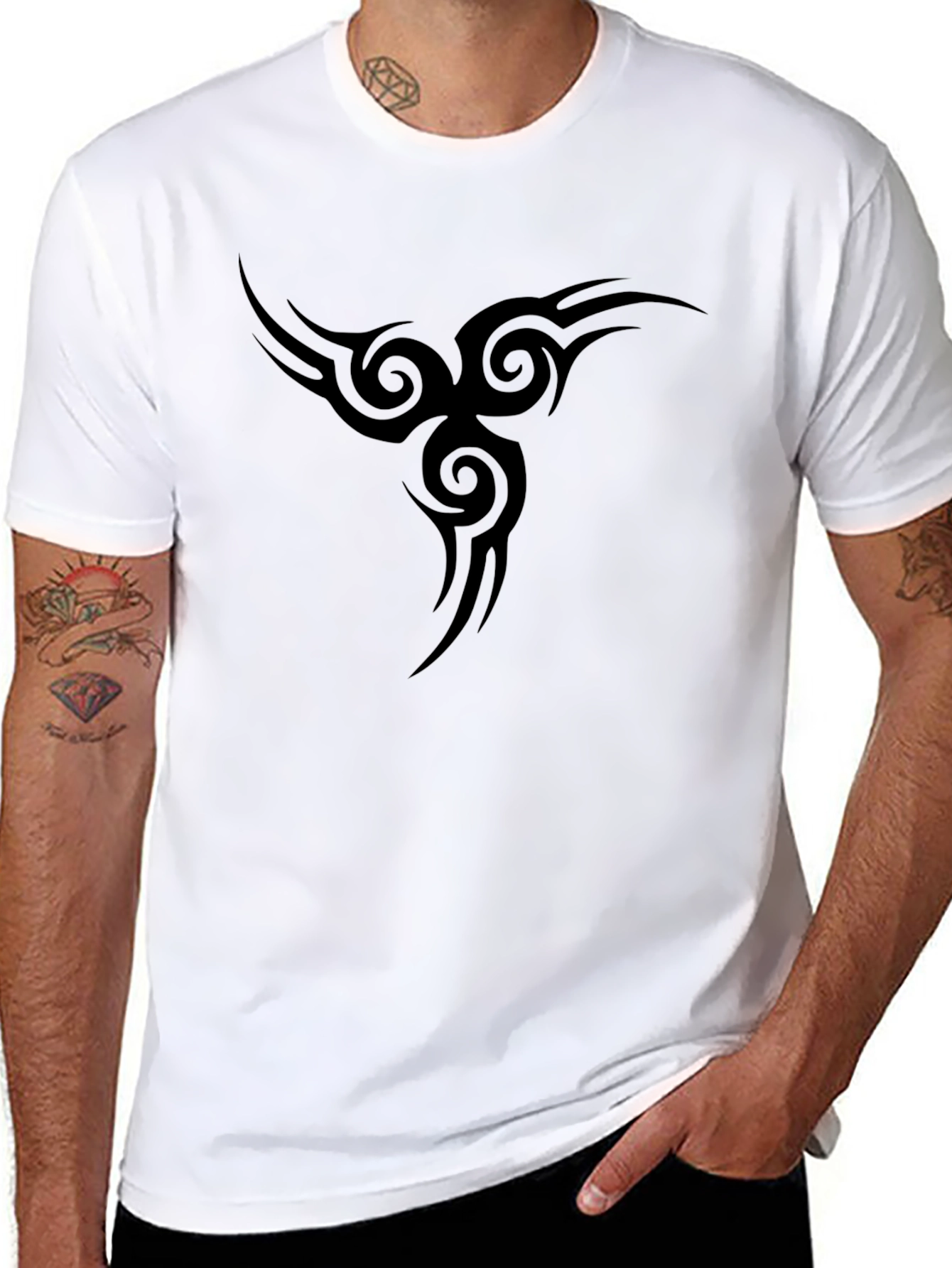 Black Black T-Shirt with Tribal Tattoo Design view 8