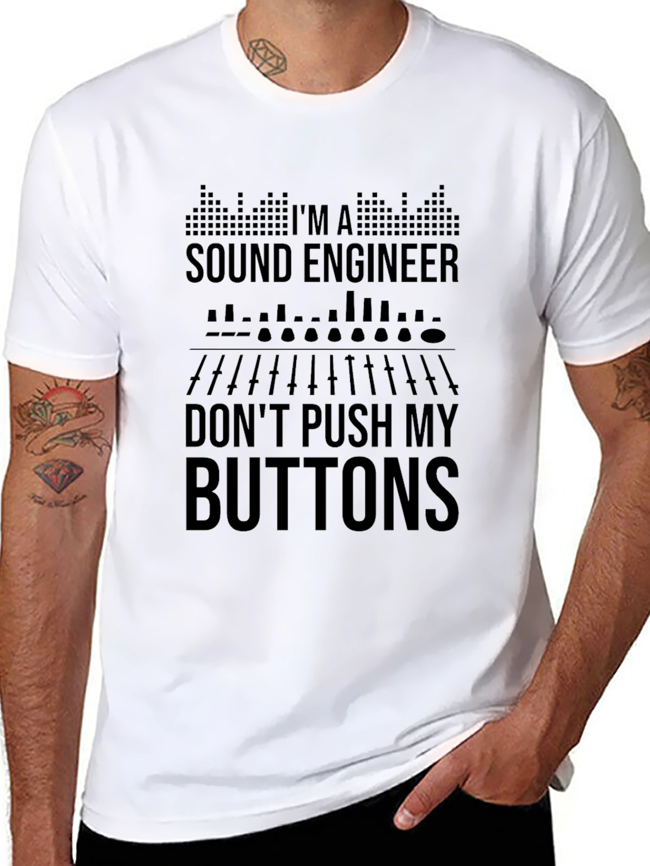 Black Sound Engineer Don't Push My Buttons Graphic Tee view 8