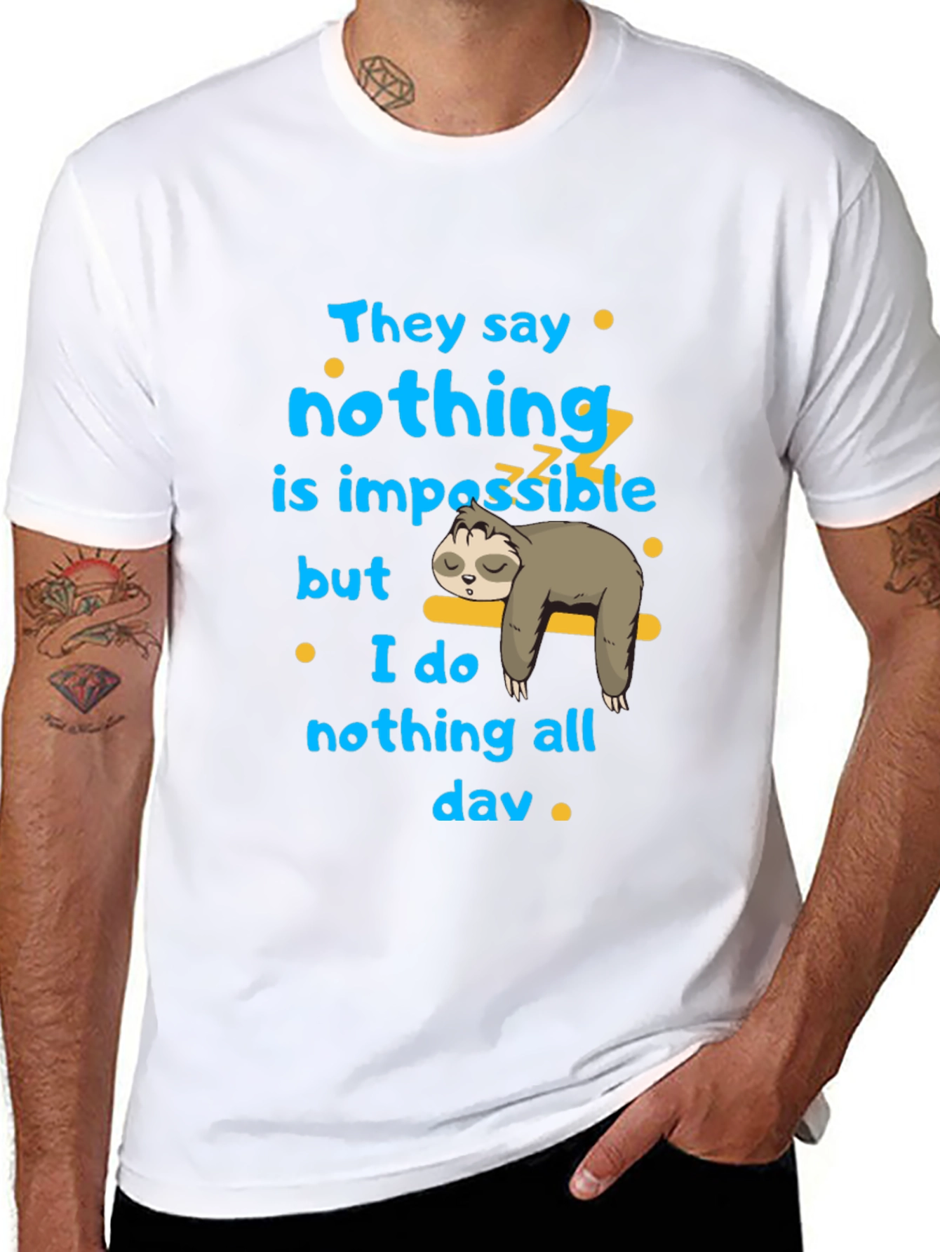 Black Nothing is Impossible Sloth Graphic T-Shirt view 8