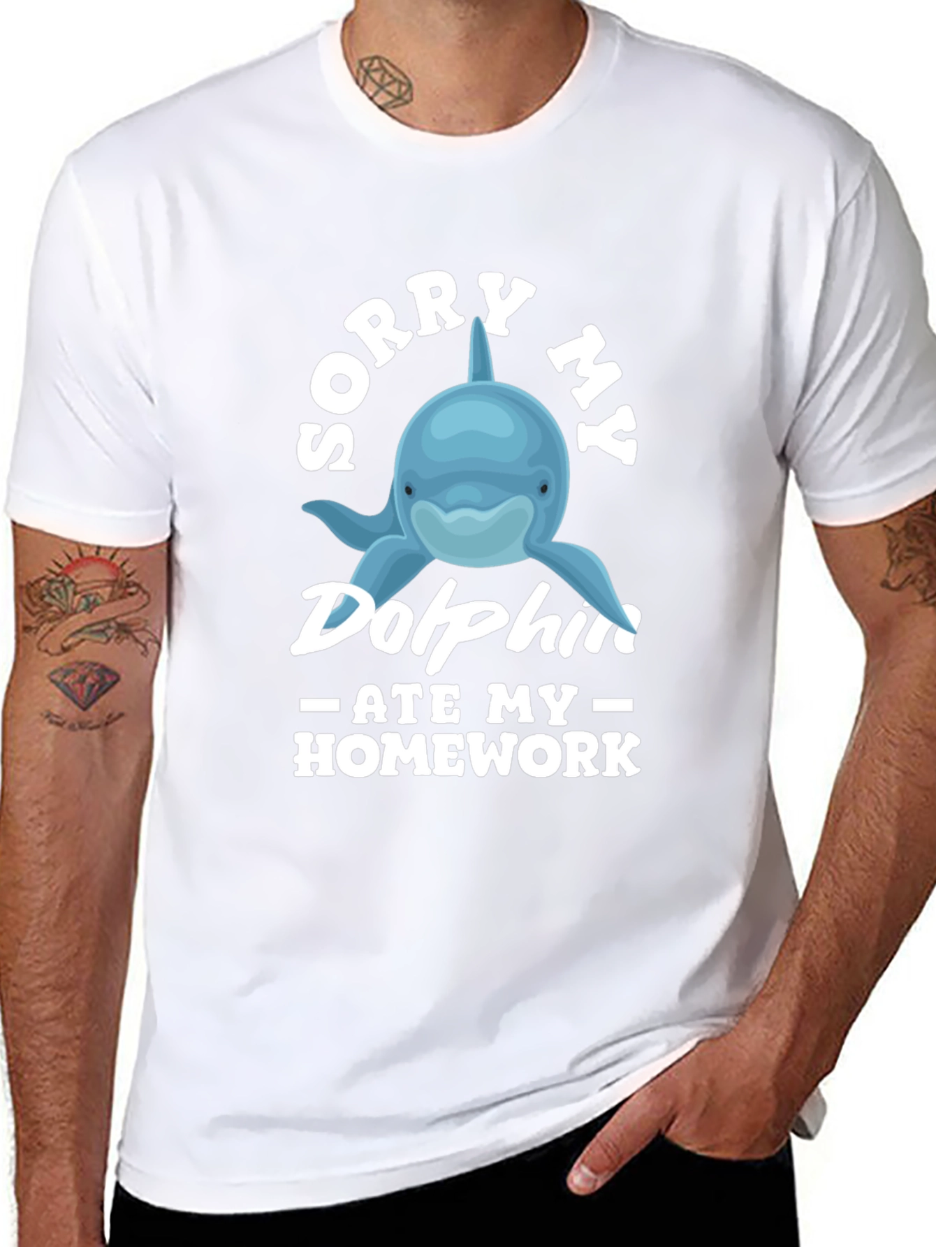 Black Sorry My Dolphin Ate My Homework T-Shirt view 8