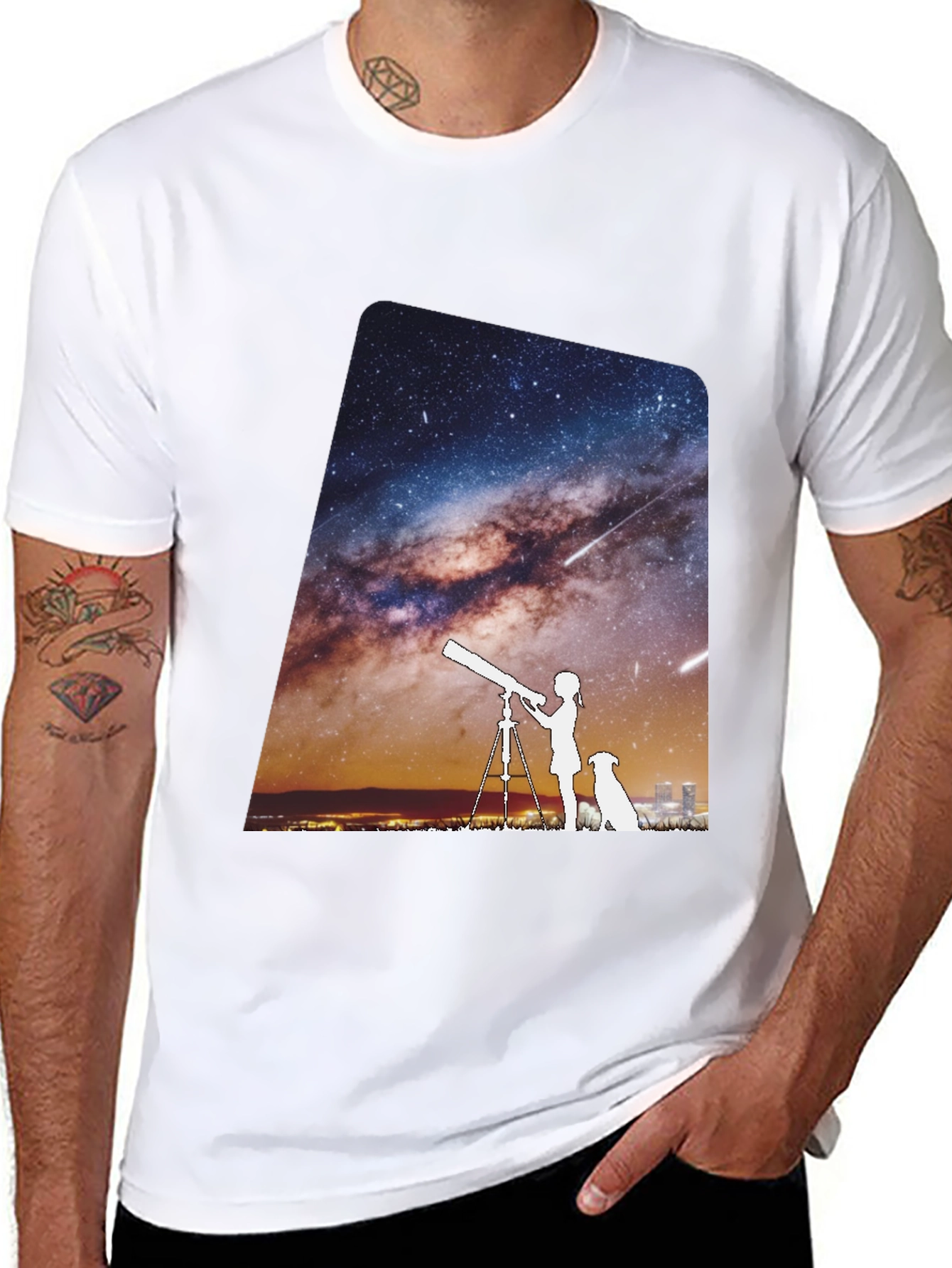 Black Starry Night Tee - Unisex Premium Cotton T-Shirt view 8