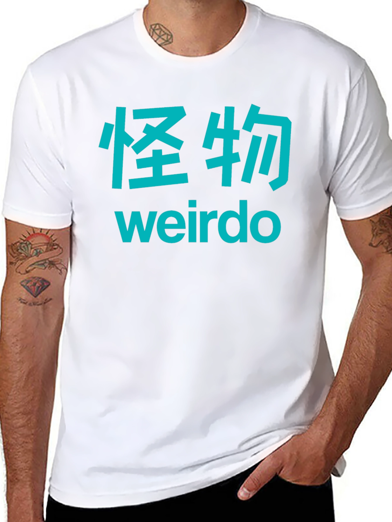 Black Weirdo Graphic Tee - Japanese Text, Black Cotton Blend view 8
