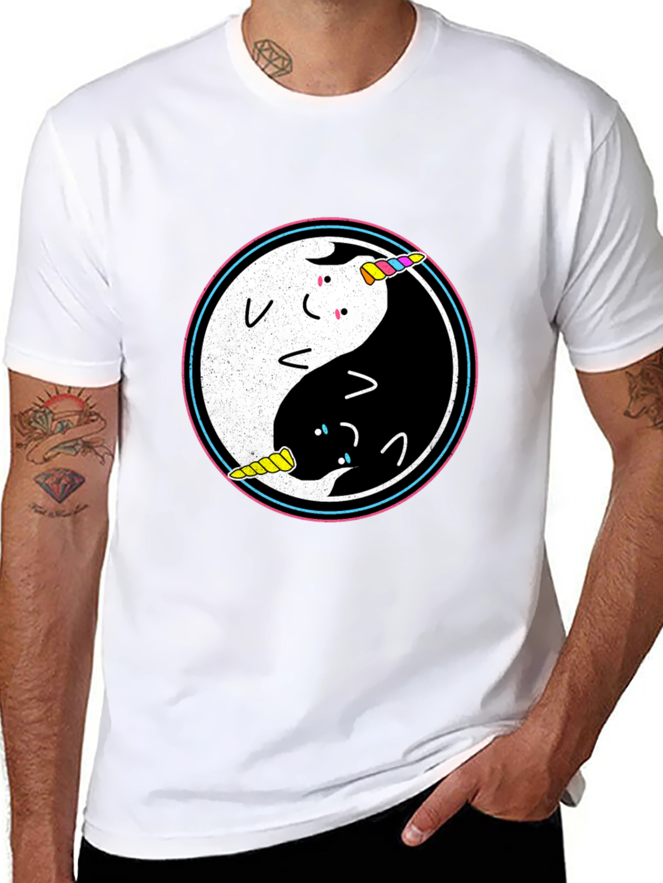Black Yin Yang Unicorn T-Shirt view 8