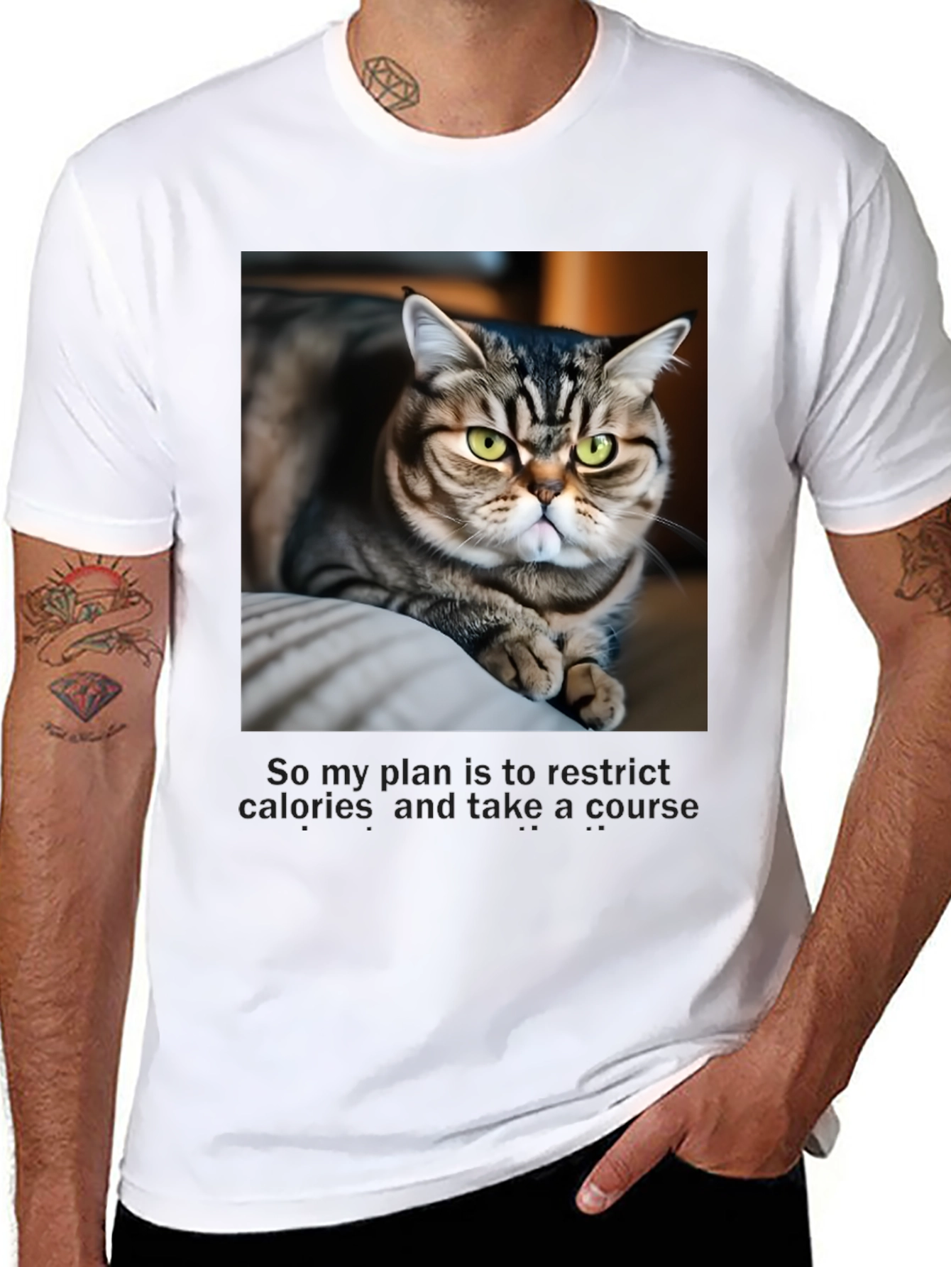 Black Funny Cat Graphic T-Shirt - Unisex Black Tee view 8