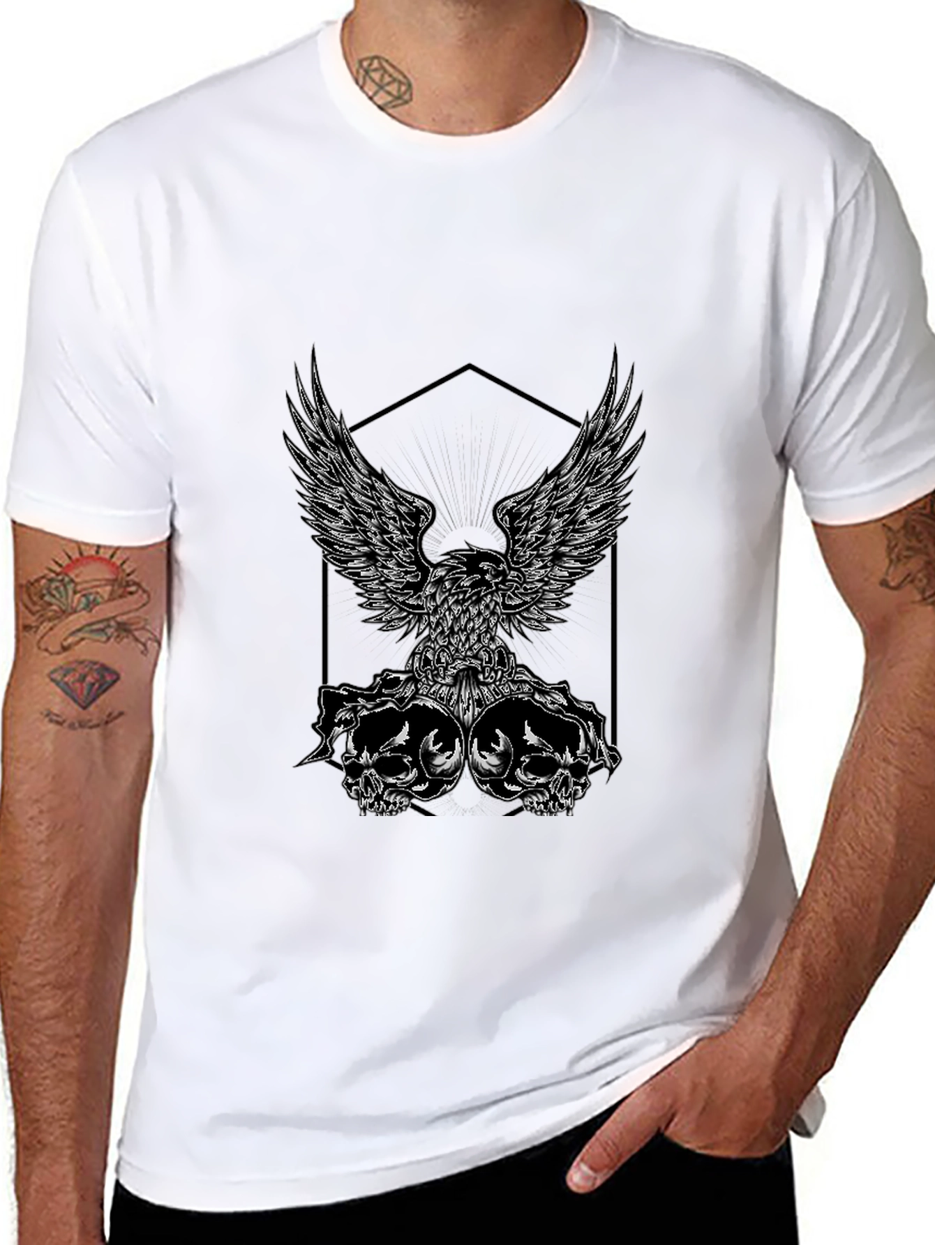 Black Eagle & Skull Graphic Tee - Black Cotton Blend view 8