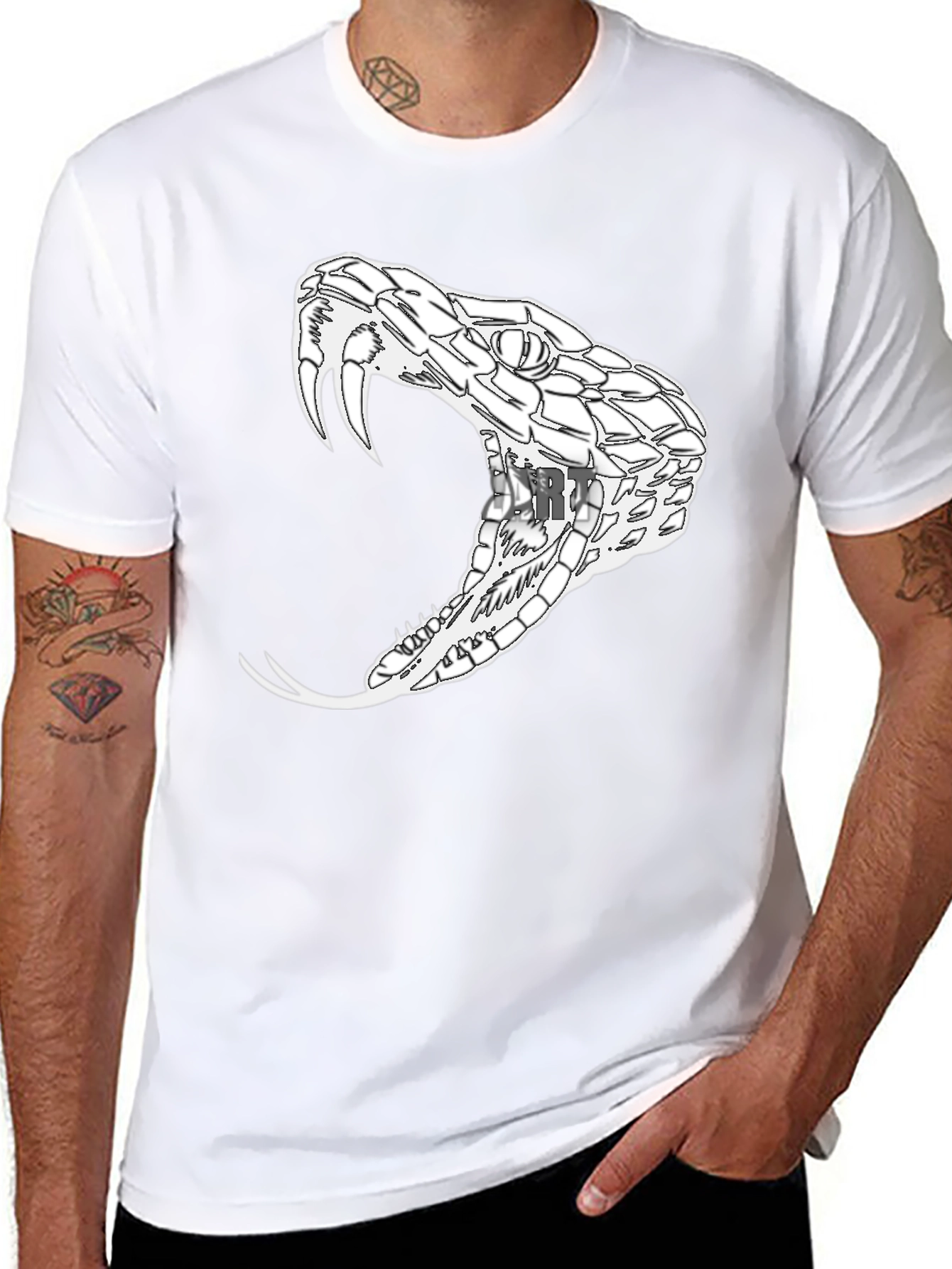 Black Men's Black T-Shirt with Snake Graphic view 8