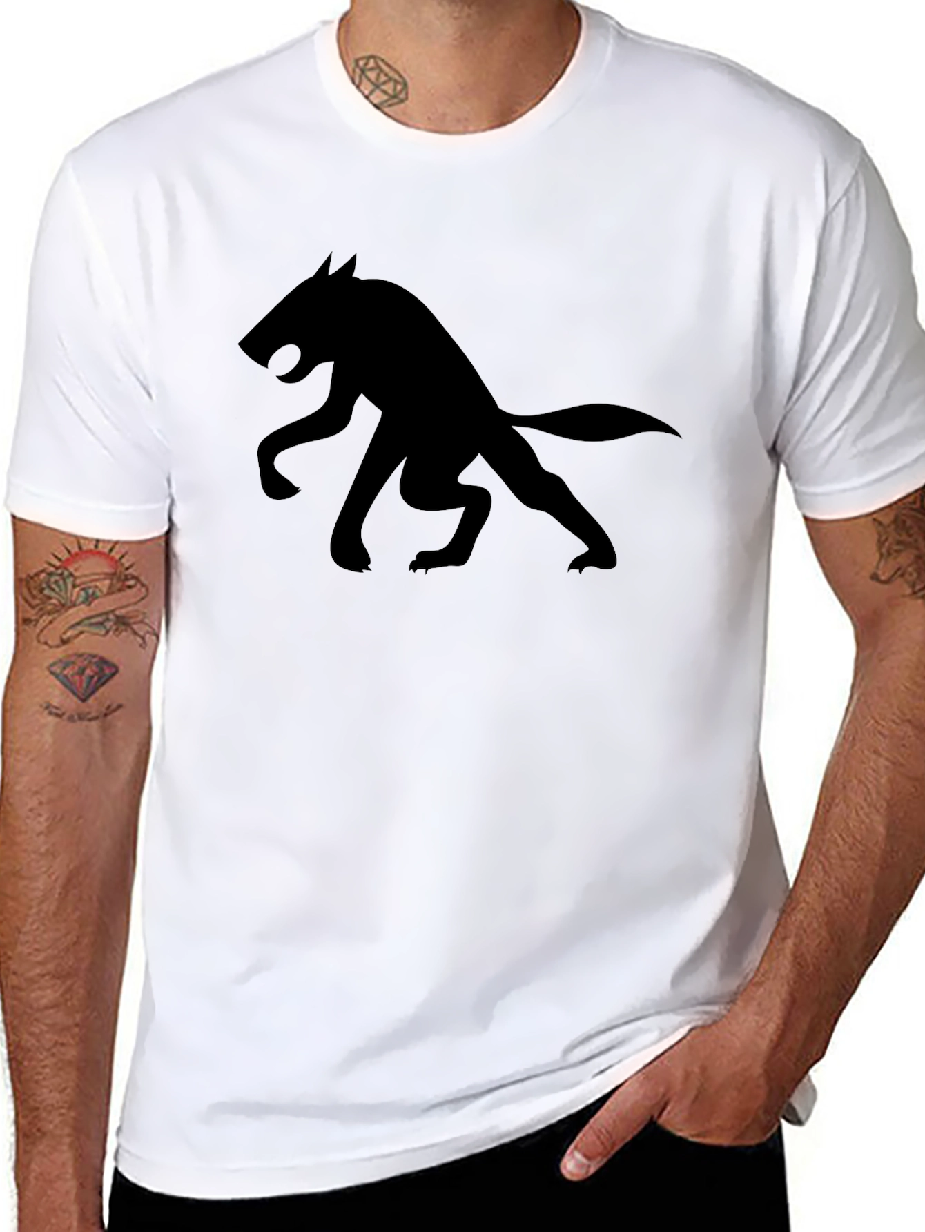 Black Men's Black Wolf Graphic Tee - Casual Short Sleeve Shirt view 8