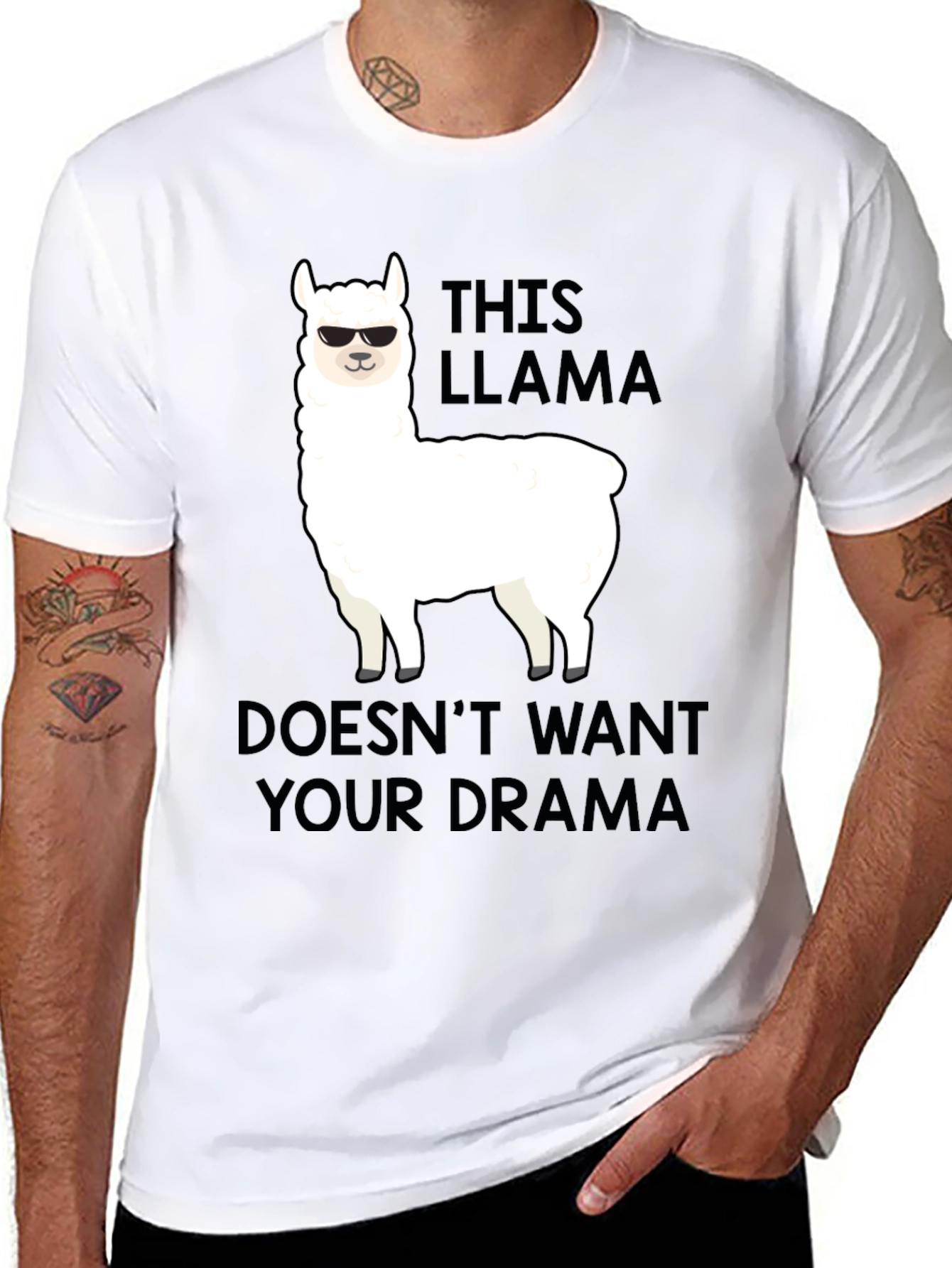 Black Llama Drama T-Shirt: Funny Graphic Tee for Men view 8