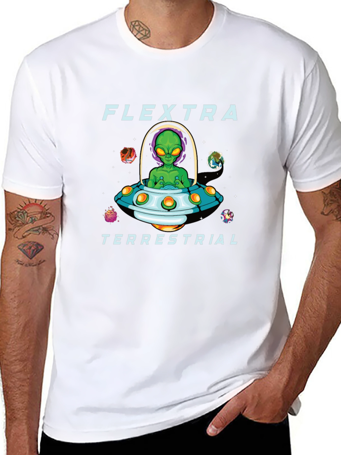 Black Flextra Terrestrial Alien Graphic T-Shirt view 8