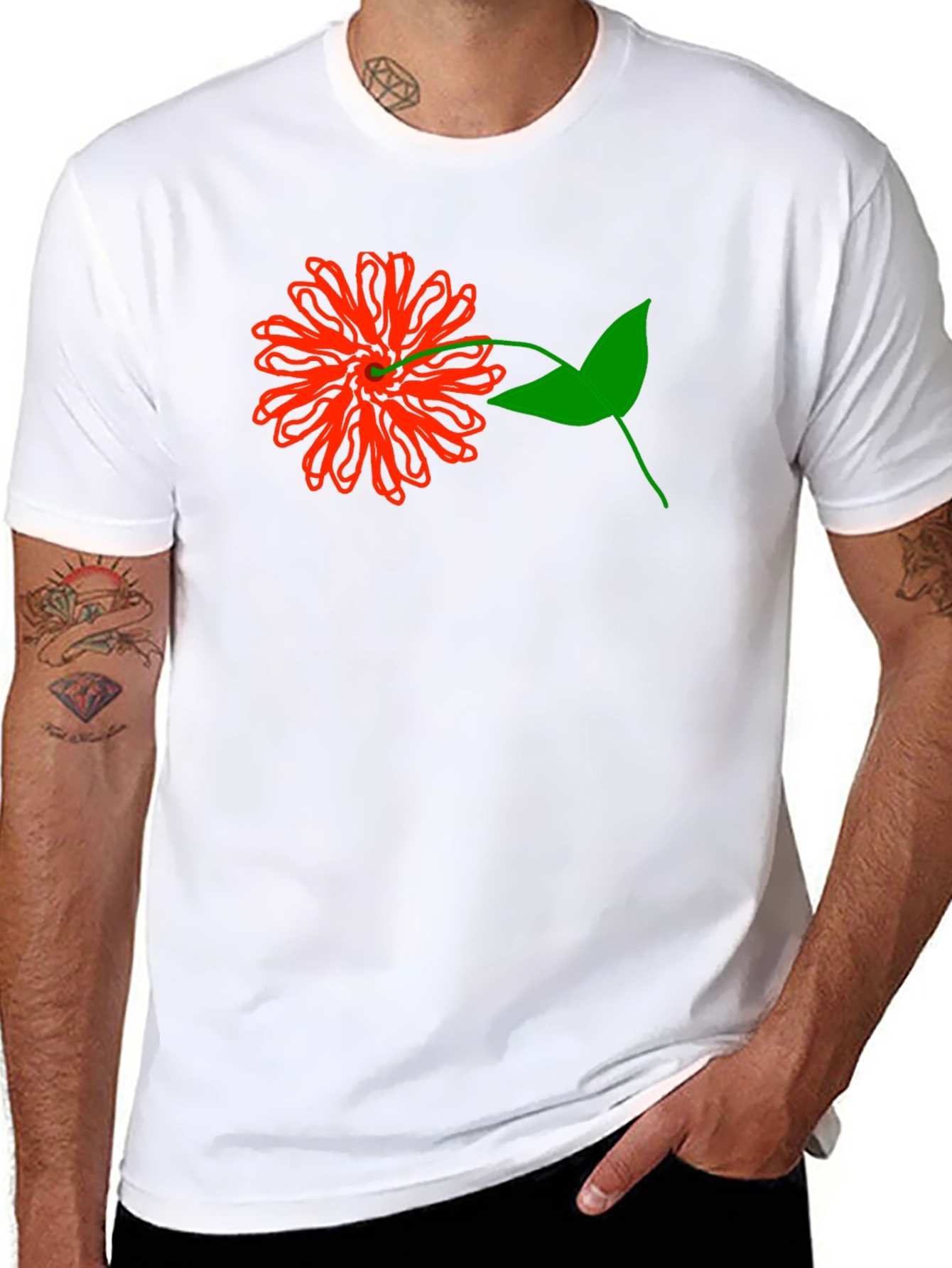 Black Red Flower Graphic Tee - Black Cotton T-Shirt view 8
