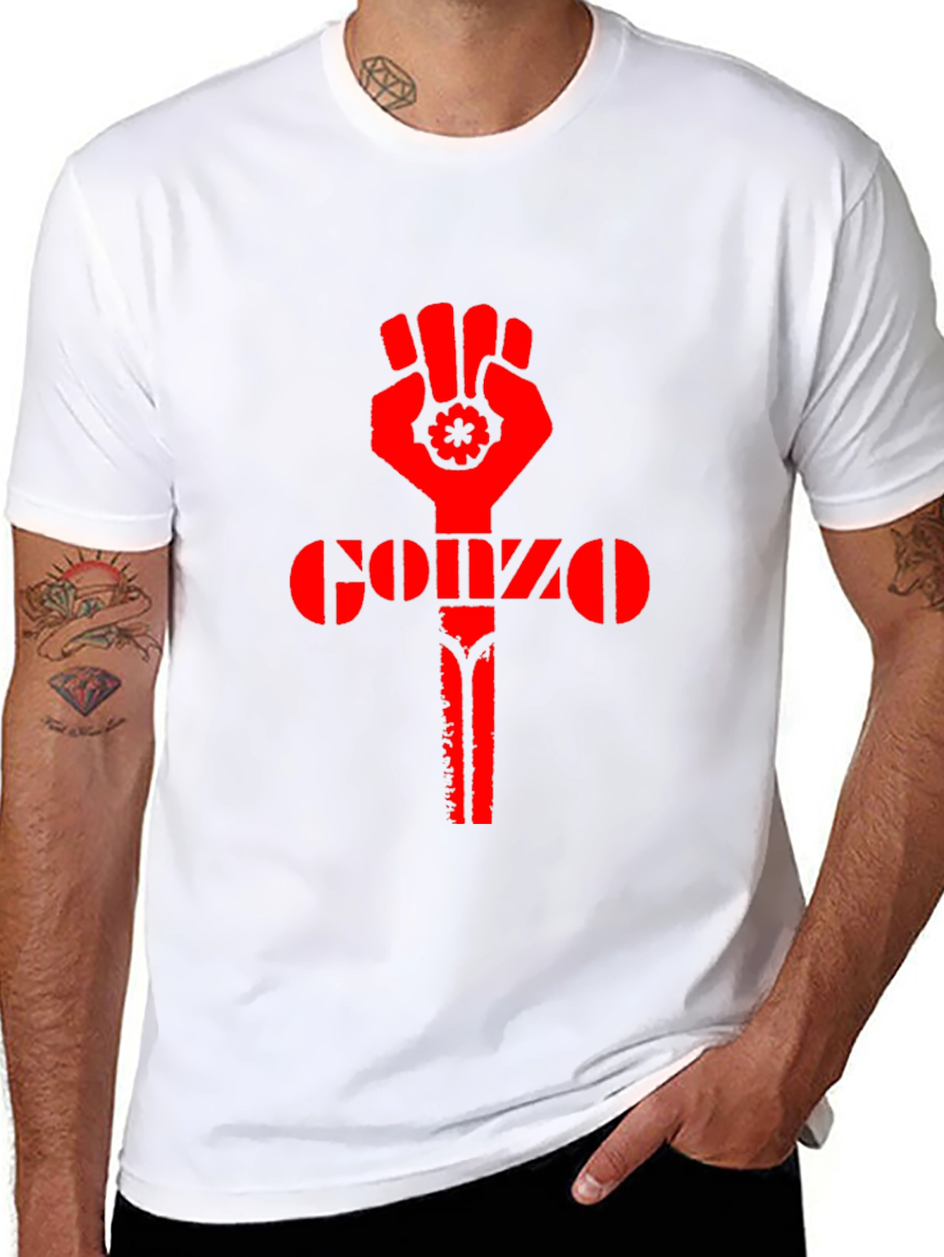 Black Gonzo Fist Black T-Shirt - Red Design view 8