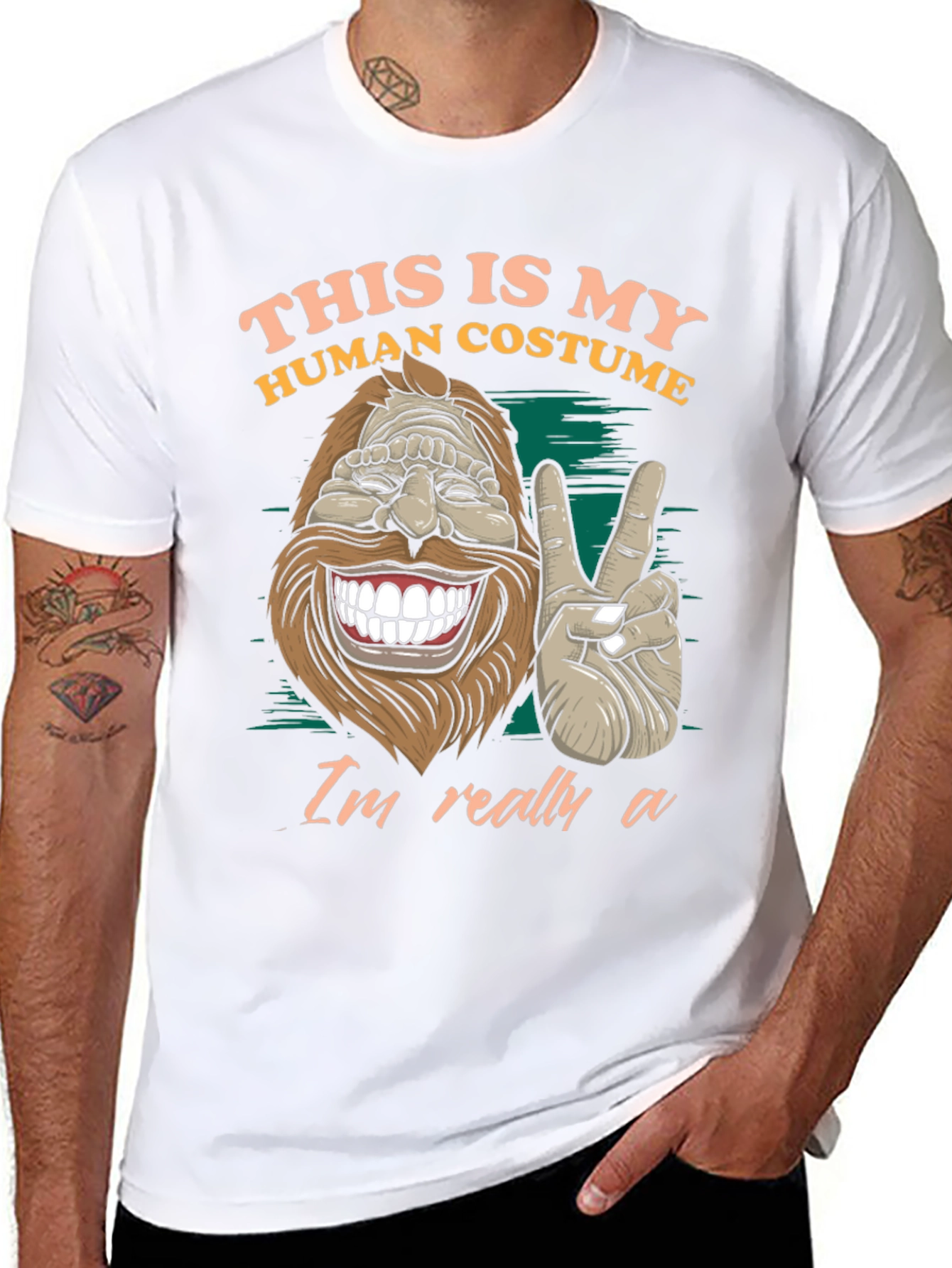 Black This Is My Human Costume Funny Bigfoot T-Shirt view 8