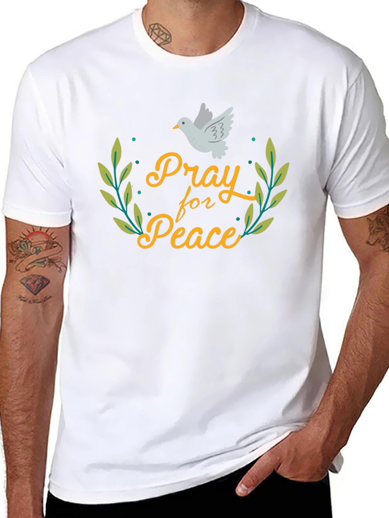 Black Pray for Peace Dove T-Shirt - Black view 8