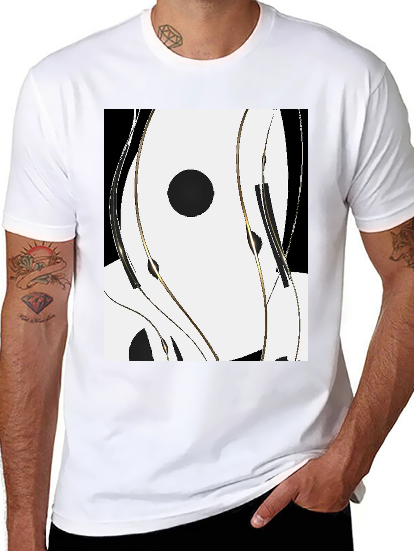 Black Abstract Black & White Graphic Tee view 8
