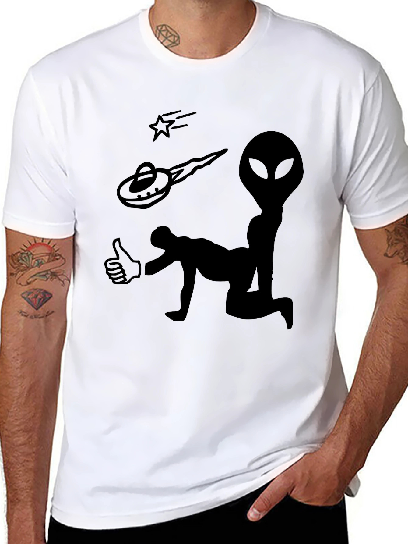 Black Alien Abduction Graphic Tee - Black Cotton T-Shirt view 8