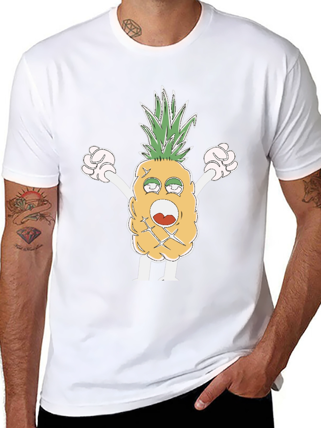 Black Funny Pineapple Cartoon T-Shirt - Black view 8