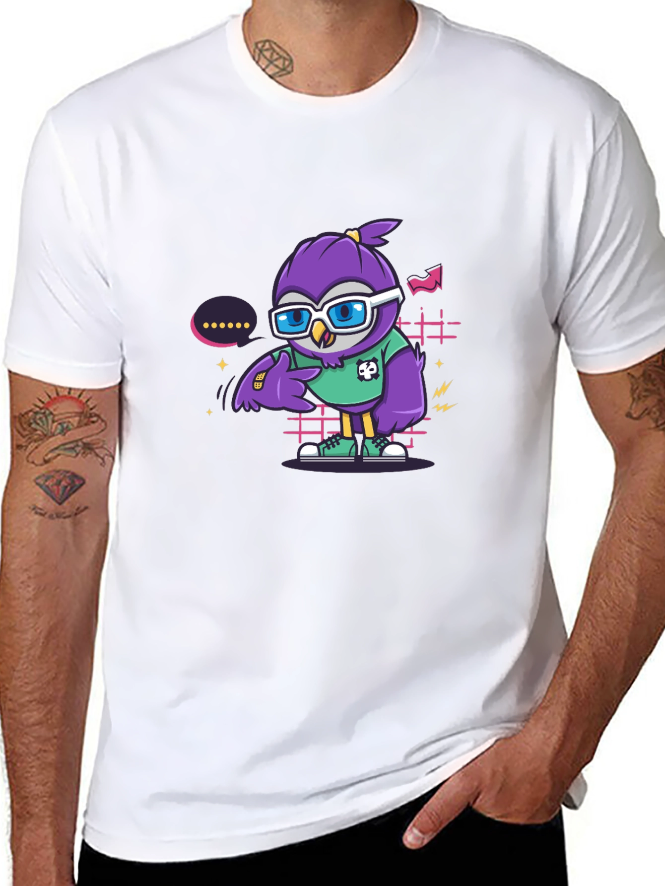 Black Cool Owl Graphic Tee - Trendy Cartoon Style view 8