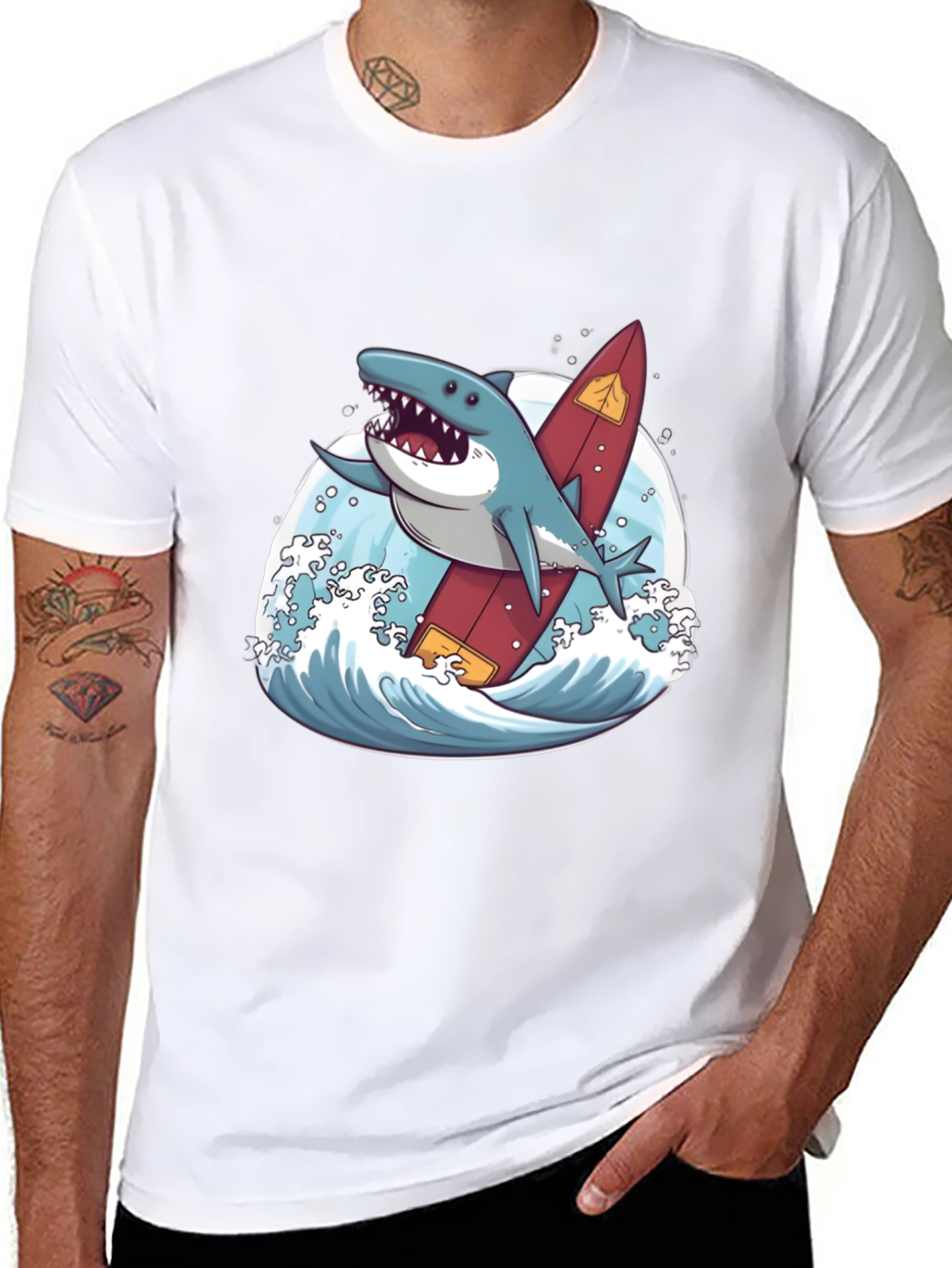 Black Shark Surfer T-Shirt - Fun Graphic Tee view 8