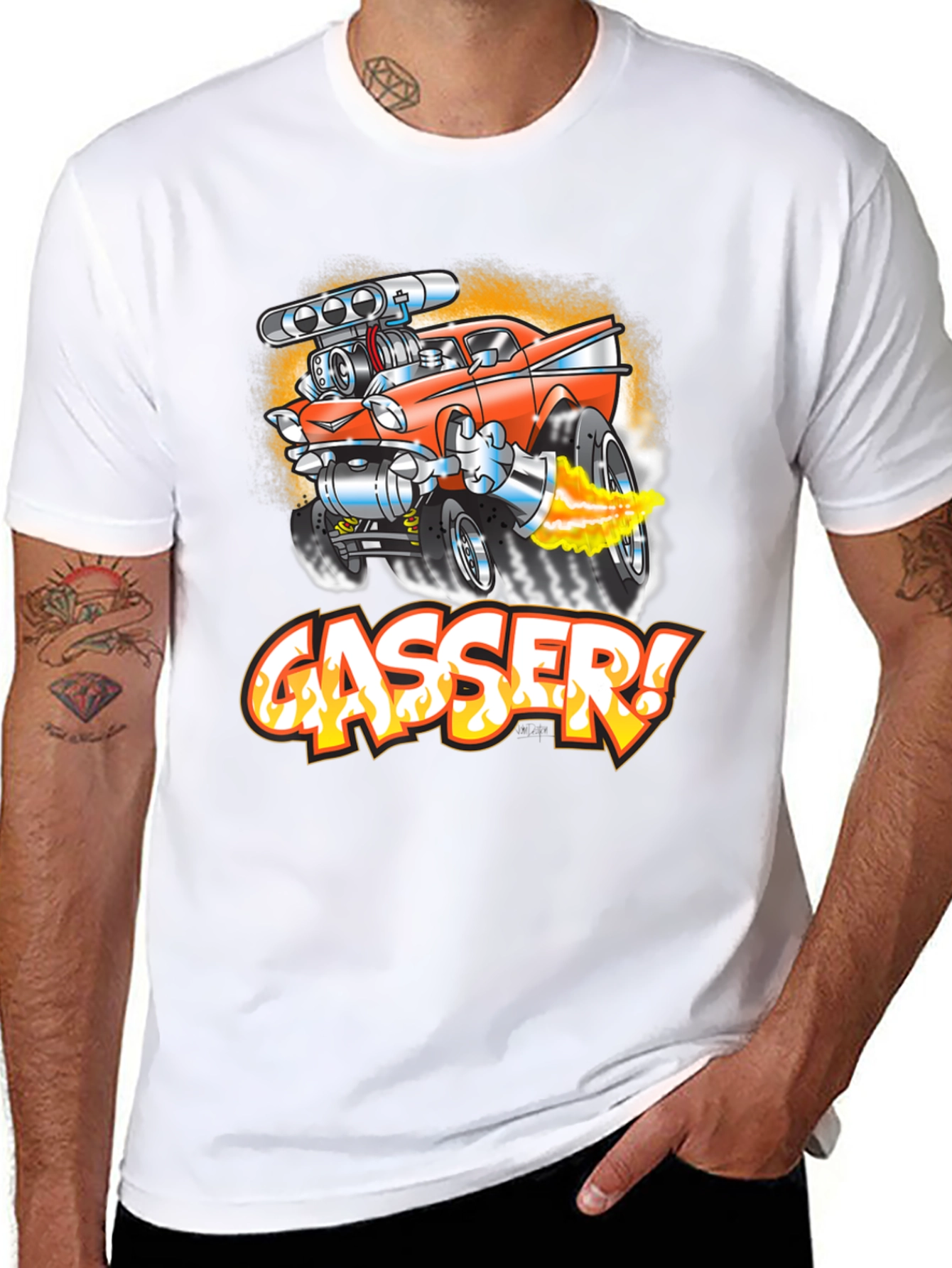 Black Gasser Cartoon Car Graphic T-Shirt view 8