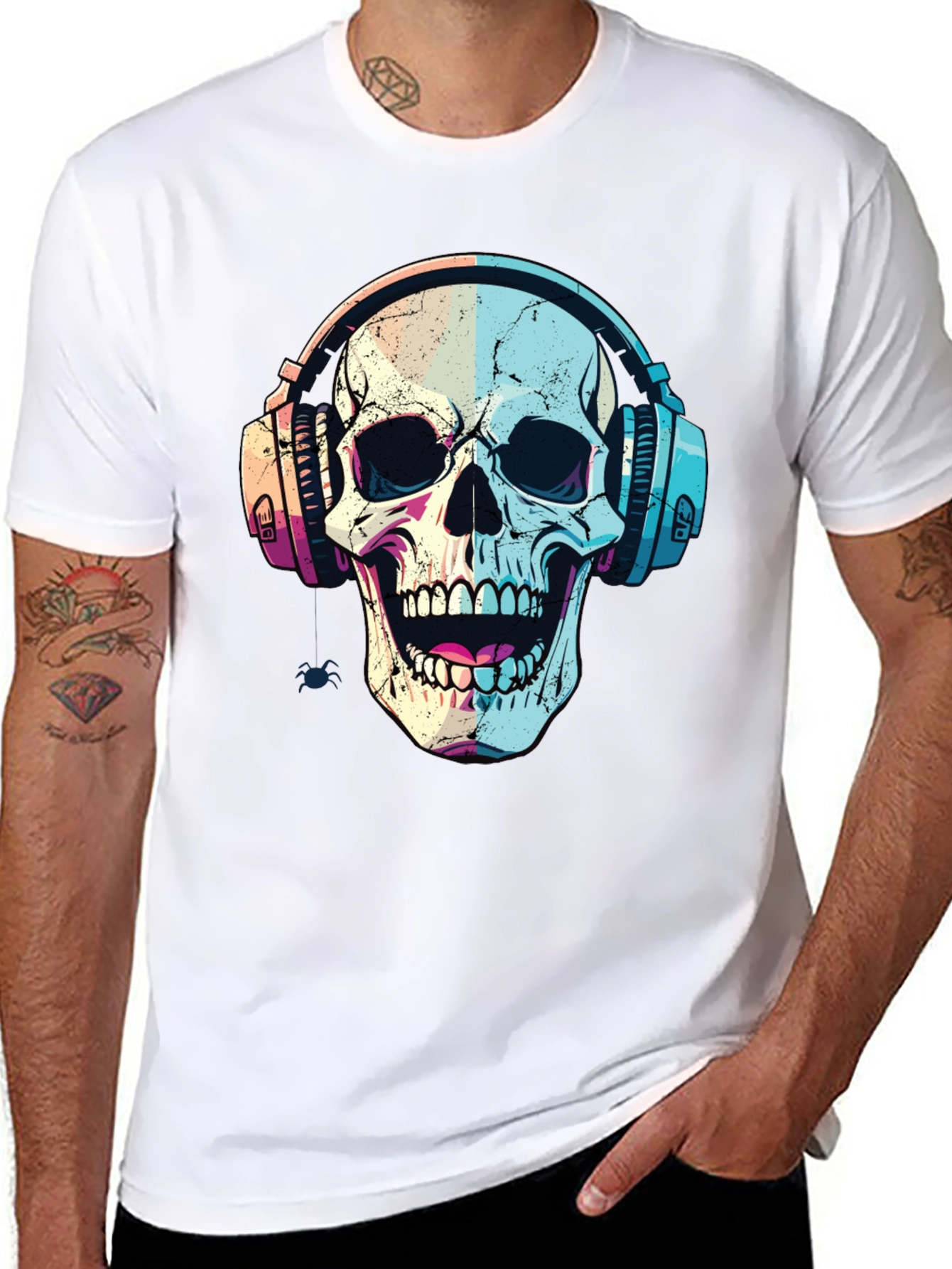 Black Skull Headphones Graphic Tee - Cool Music Lover Shirt view 8