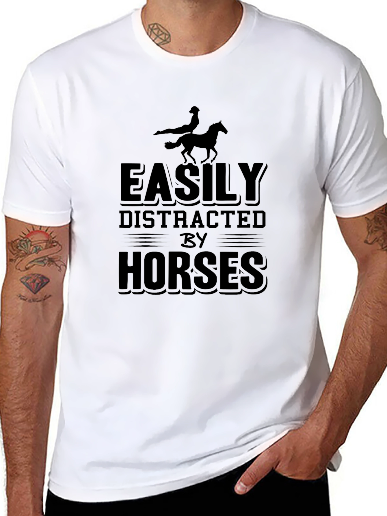 Black Easily Distracted by Horses Black T-Shirt view 8